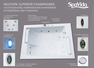 SPAVIDA® Whirlpool-Badewanne Play Whirlsystem Champagner 180x120cm 2 Personen, Powerstream Turbo Hydromassage, Champagner Luftdüsen, Desinfektion