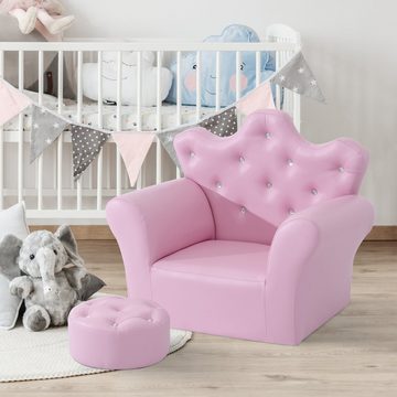 HOMCOM Sessel Kindersofa mit Ottomane Kindersessel Prinzessinnen Hocker Rosa (Set, 2-St., Kindercouch in Kronenform), L58 x B40.5 x H49 cm