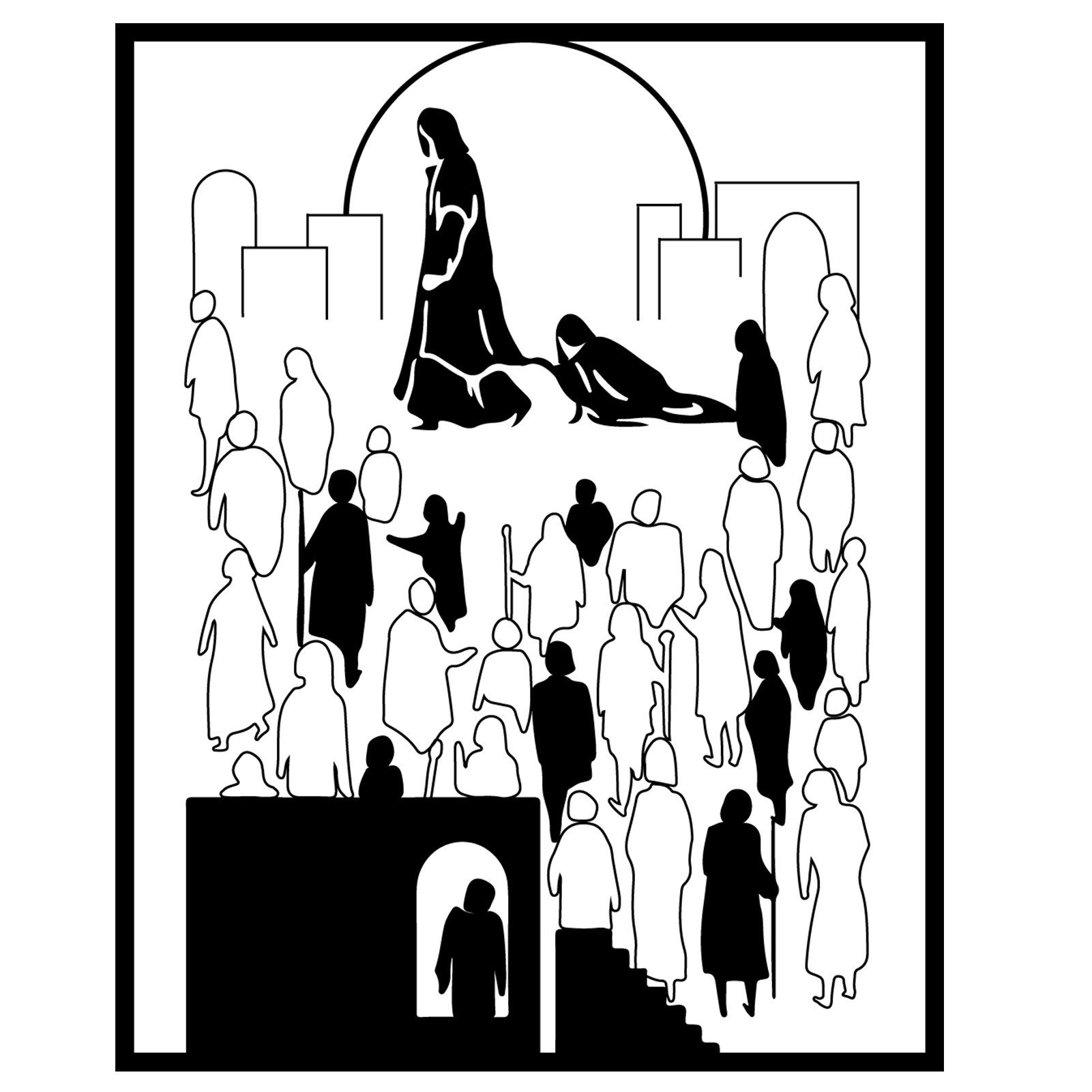 Jumpeak Wanddekoobjekt Crowd Dance,Musterdekoration für Straßencrowds, Menschenmassen, Schwarz, Weiß, 3 Größe