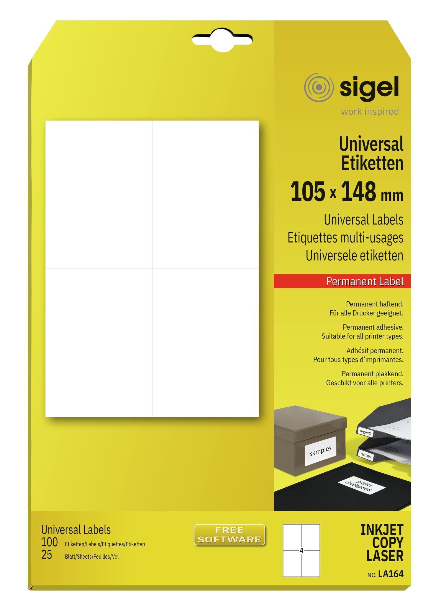 Sigel Etikettenpapier SIGEL LA164 Universal-Etiketten - weiß - 105 x148 mm - 70 g/m² - 100