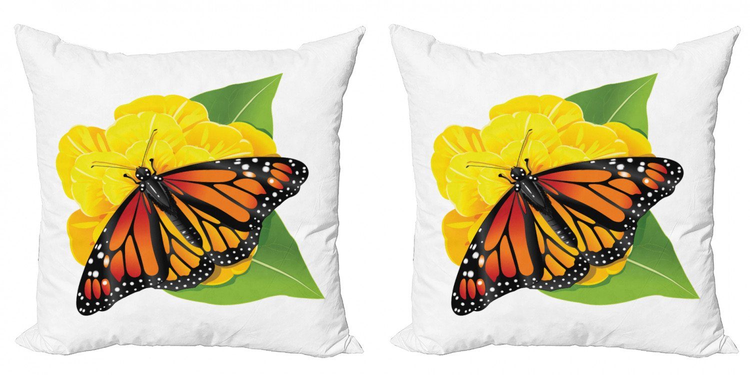 Kissenbezüge Modern Accent Doppelseitiger Digitaldruck, Abakuhaus (2 Stück), Orange und Schwarz Moth Blume