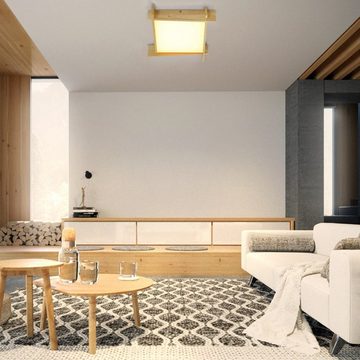 ZMH LED Deckenleuchte Dimmbar Deckenlampe Holz Rustikal - Wohnzimmerlampe Flach, LED fest integriert, 3000-6000k, 33W Lampe für Wohnzimmer Küche Schlafzimmer