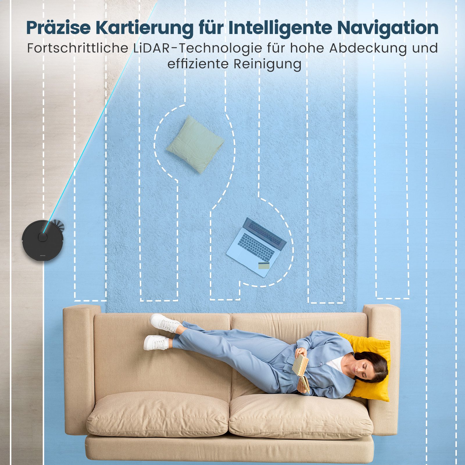 AIRROBO Nass-Trocken-Saugroboter T20 Saugroboter mit Wischfunktion, Absaugstation (60 Tage staubfrei), 50 W, LiDAR-Navigation, 4 Saugstufen, 180 min Laufzeit, App & Sprachsteuerung, für Tierhaare & Hartböden,2 Jahre Garantie
