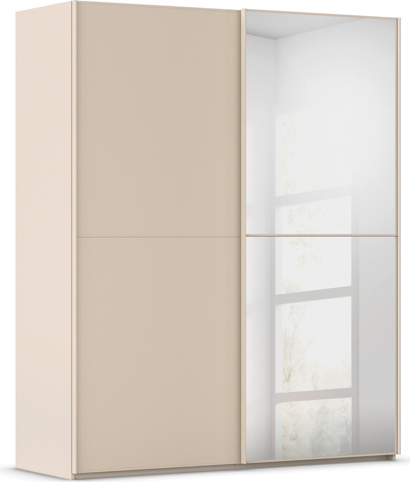 rauch Schwebetürenschrank Kleiderschrank Schrank Garderobe Schlafzimmerschrank SCALE-DUO edle zweigeteilte Türen, Spiegel und 3 Zierleisten MADE IN GERMANY