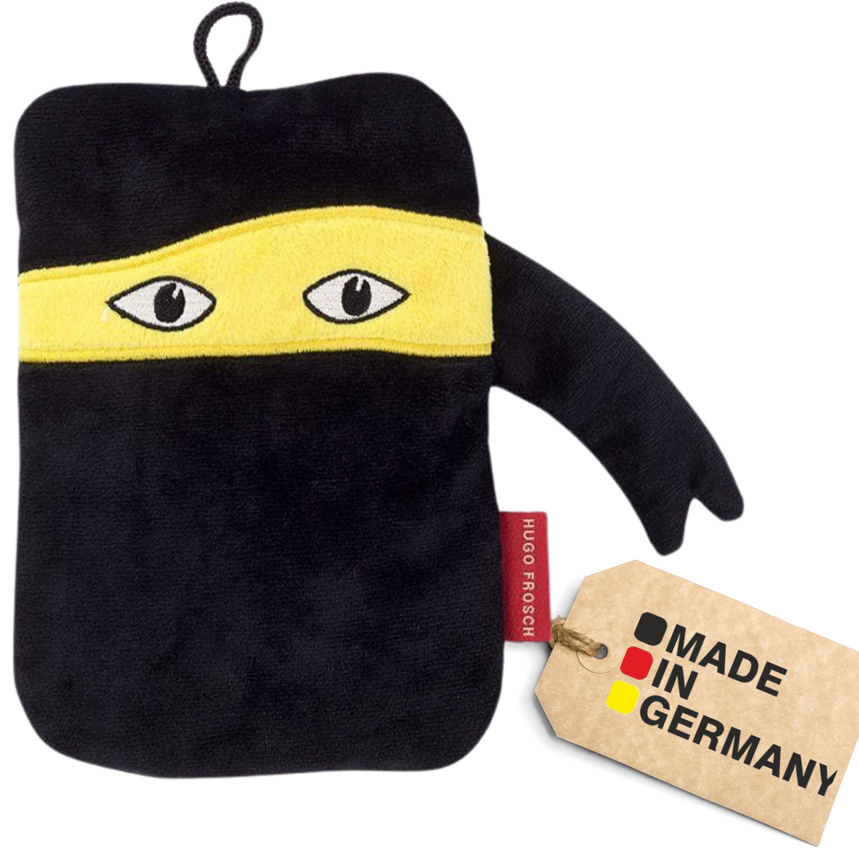 Hugo Frosch Wärmflasche - Mini-Wärmflasche 0,2 l mit Veloursbezug Ninja, Made in Germany