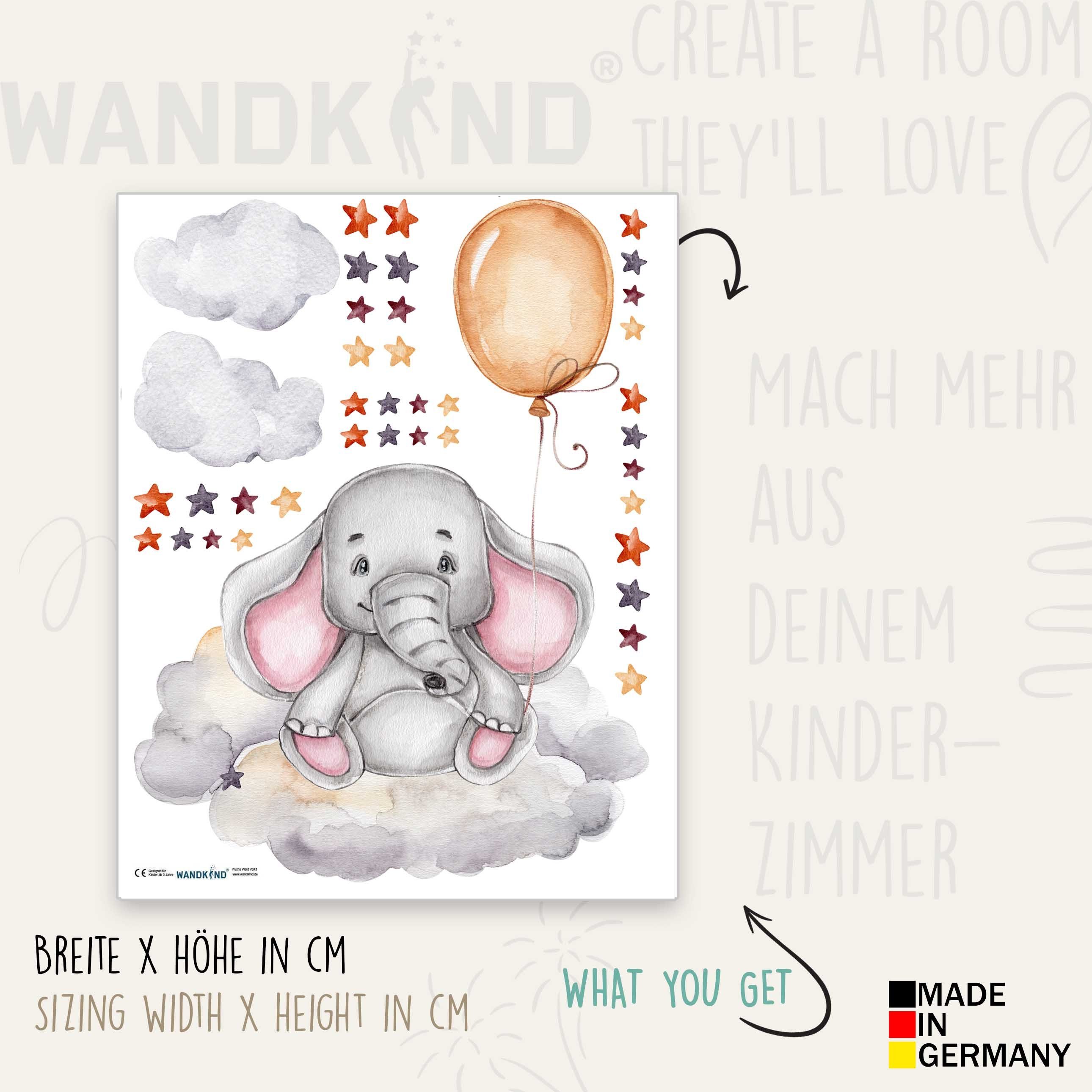 WANDKIND Wandtattoo Elefant mit Ballon V379 (Elefanten), Wieder ablösbar