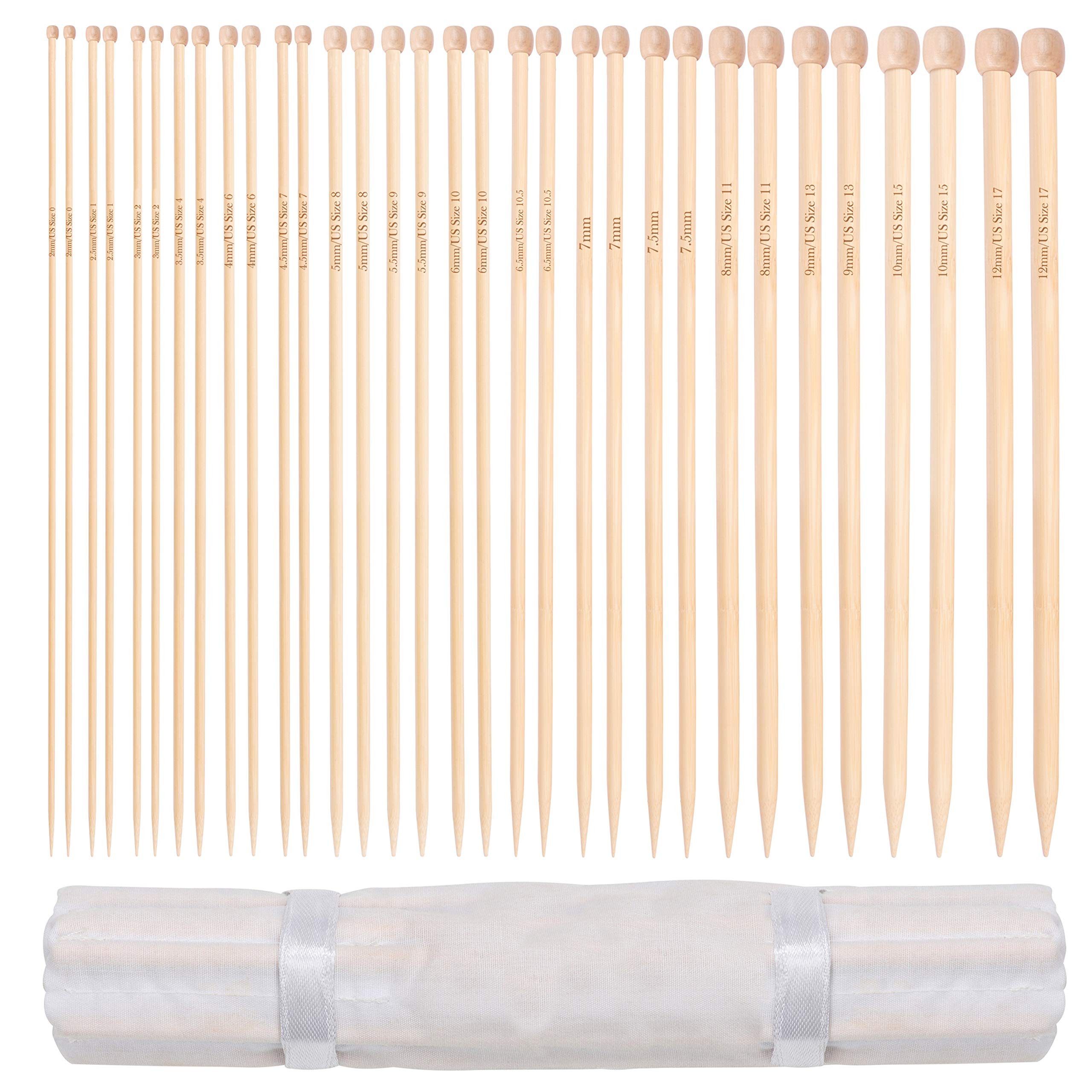 Curtzy Вязальные спицы Bambus Вязальные спицы Set - 16 Nadel-Paare - 2mm bis 12mm - 34cm Длина, 1 St.