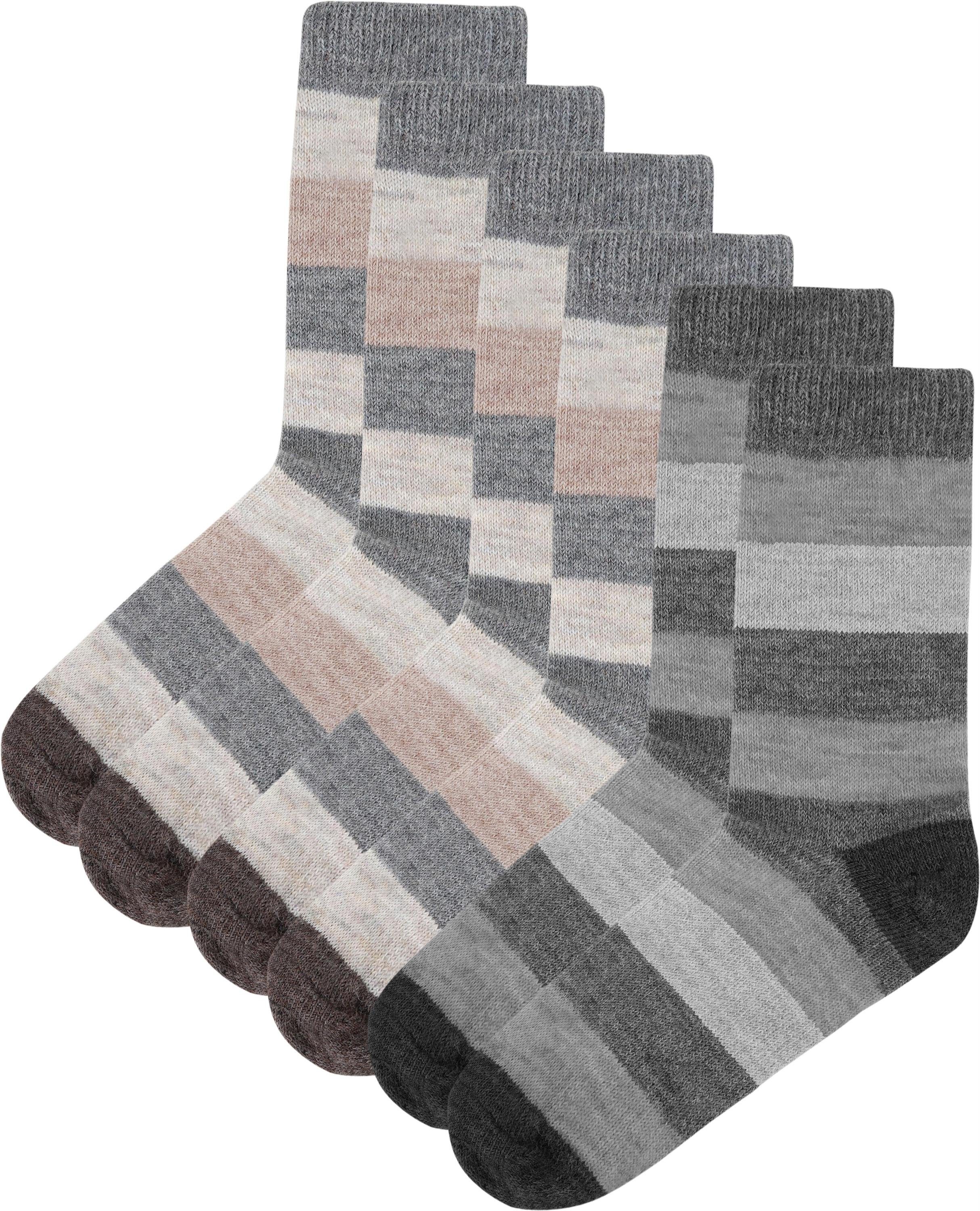 normani Thermosocken 6 Paar Alpakasocken breitgestreift (6er-Set, 3 Paar) warme Alpakawolle