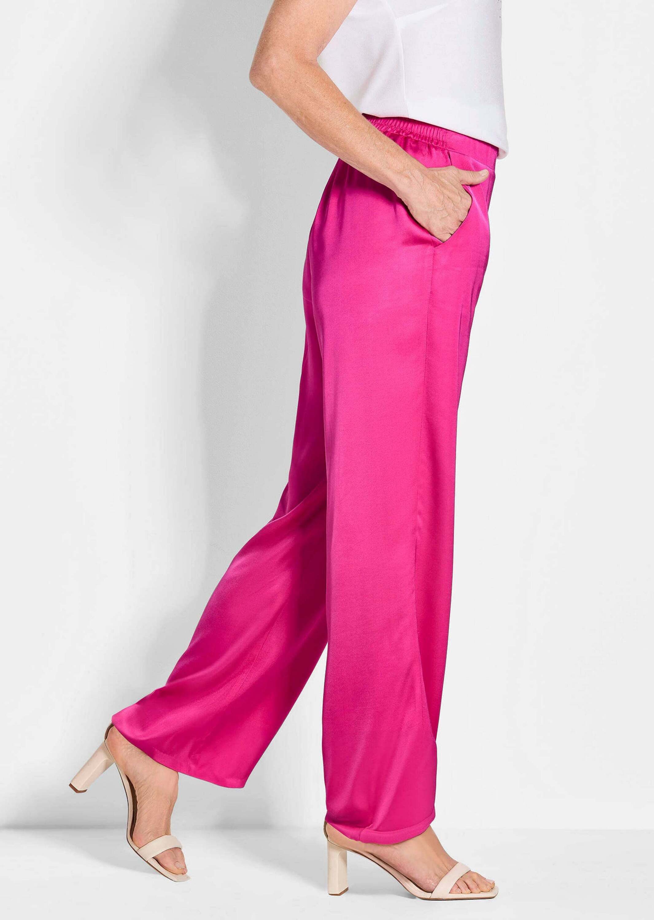 GOLDNER Schlupfhose Satinhose VERA mit weitem Bein Glänzender Viskose-Satin mit Dehnbund, Taschen und weitem Bein