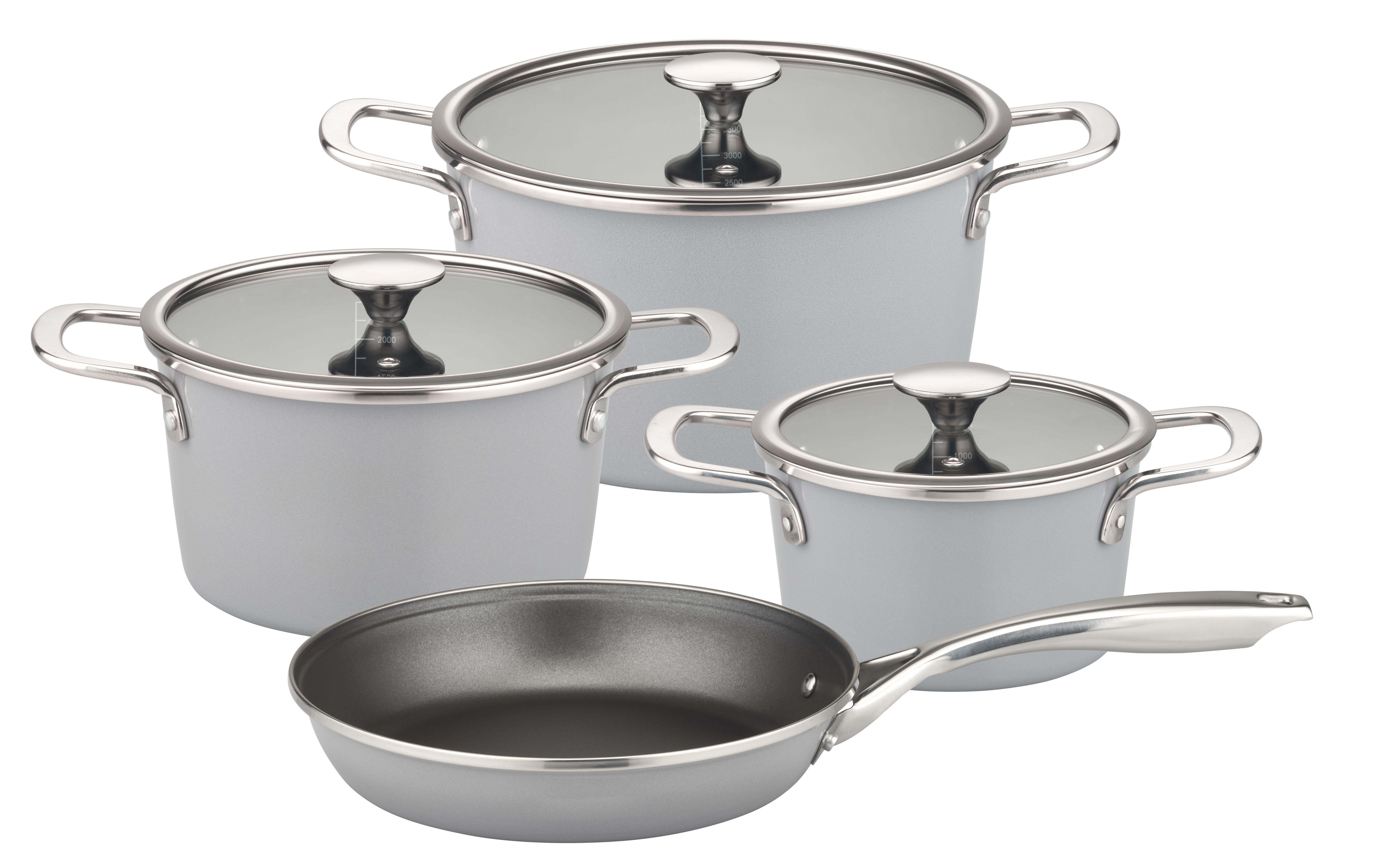 GSW Topf-Set Stratos, Edelstahl, Stahl-Emaille (Set, 7-tlg), Kochtopf-Set aus Stahl-Emaille mit antihaft-versiegelter Pfanne