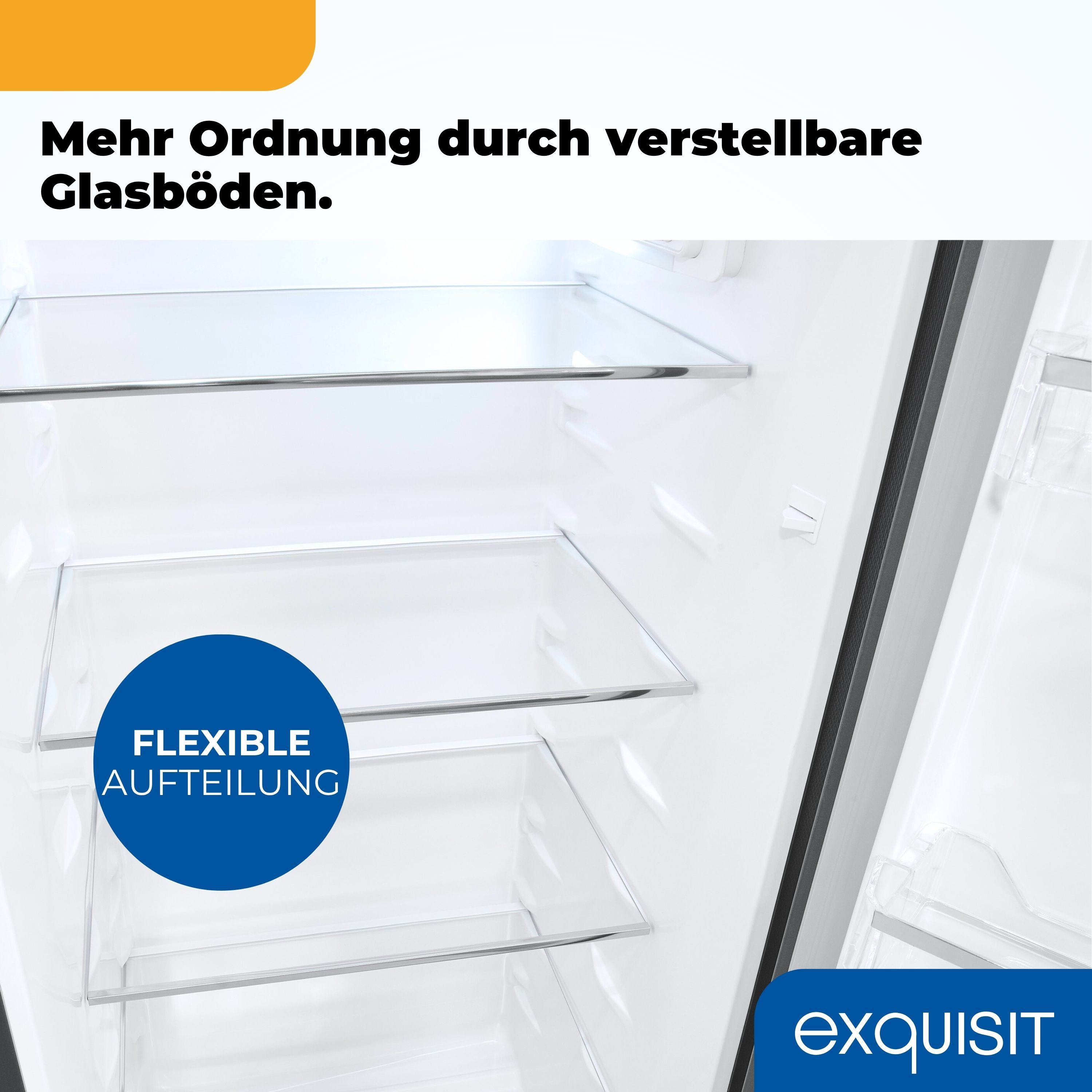 exquisit Kühlschrank KS320-V-H-040E inoxlook-az, 142,6 cm hoch, 54,4 cm breit, Großzügiger Kühlraum für mehr Frische und beste Übersicht