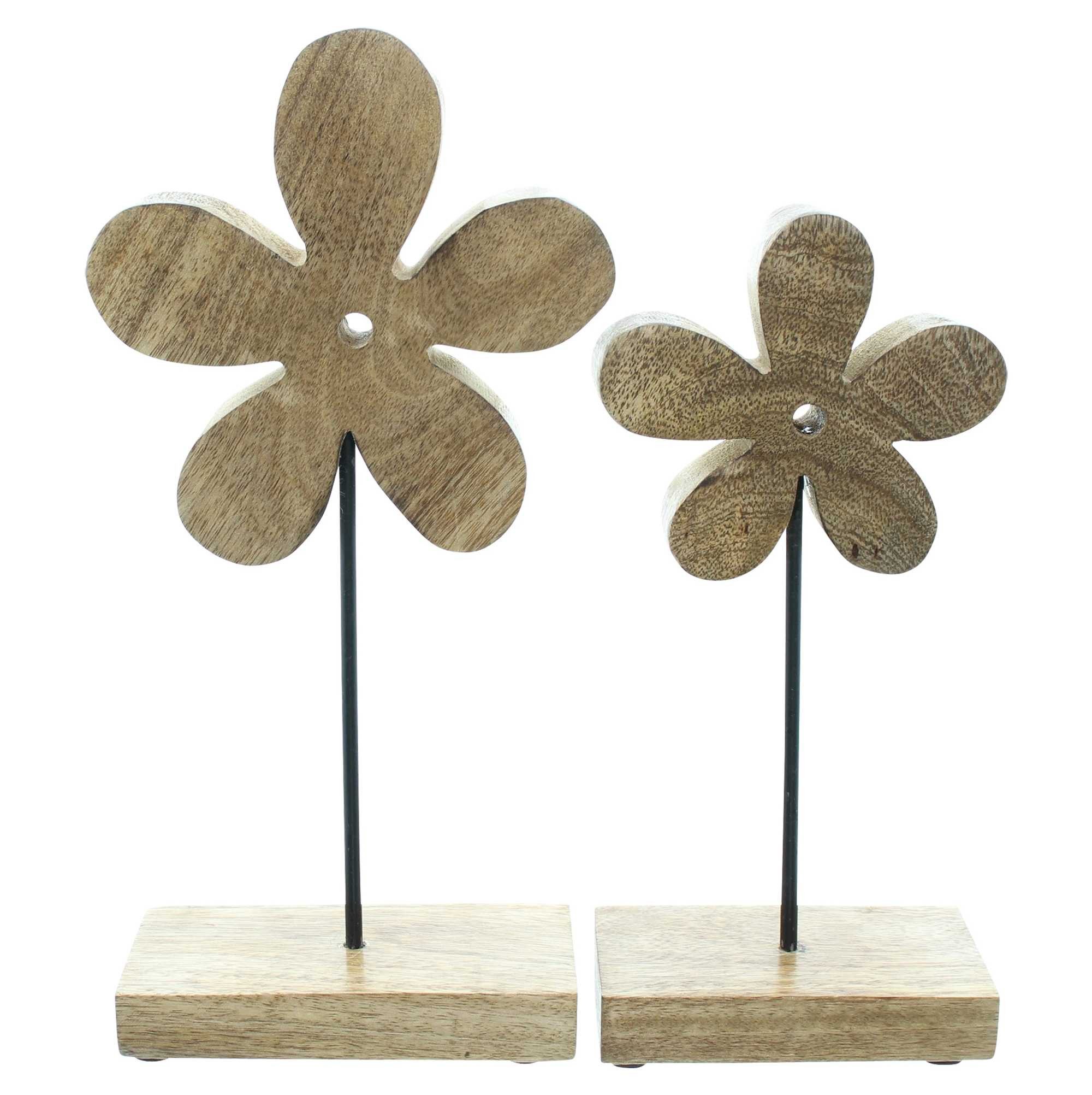Dekofigur "Blume" aus Mangoholz, 25 + 30 cm hoch, Tischdeko Holzdeko Aufsteller