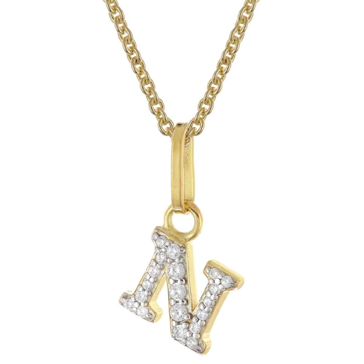 trendor Kette mit Anhänger 28266-N, für Damen mit Buchstabe N 925 Silber Vergoldet