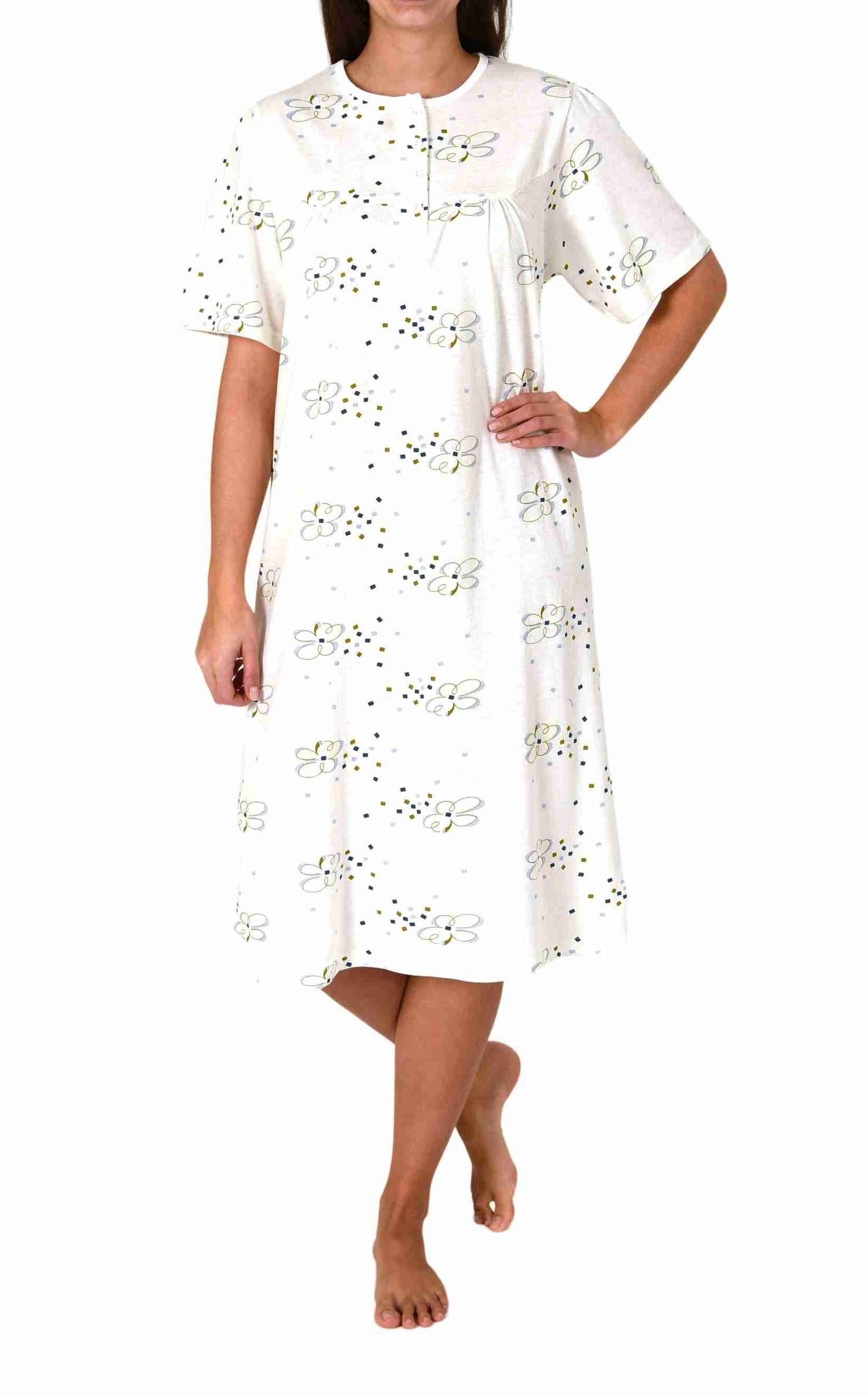 Normann Nachthemd Elegantes frauliches Damen kurzarm Nachthemd mit Knopfleiste am Hals