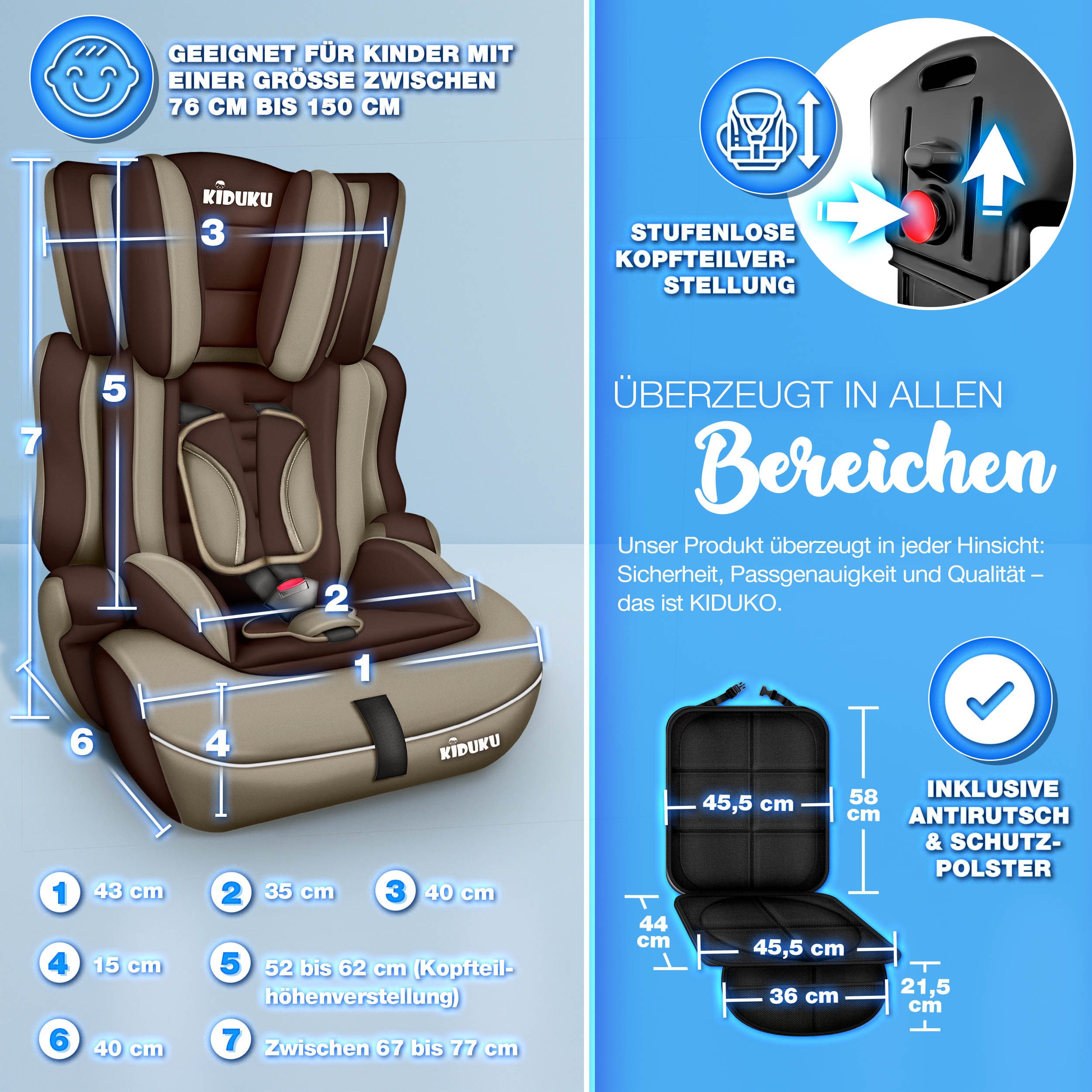 KIDUKU Autokindersitz Kindersitz 9-36 kg (1-12 Jahre), Autositz ECE R 129/03, Kinderautositz Gruppe 1/2/3 – Bild 5 von 5
