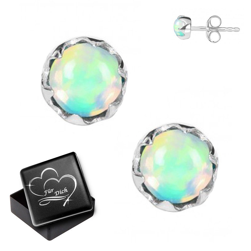 Limana Paar Damen echter 925 Opal runde 5mm Gravur), Dose Geschenkidee Herz Ohrringe Ohrstecker kleine (inkl. Silber jeden Edelstein für mit Tag