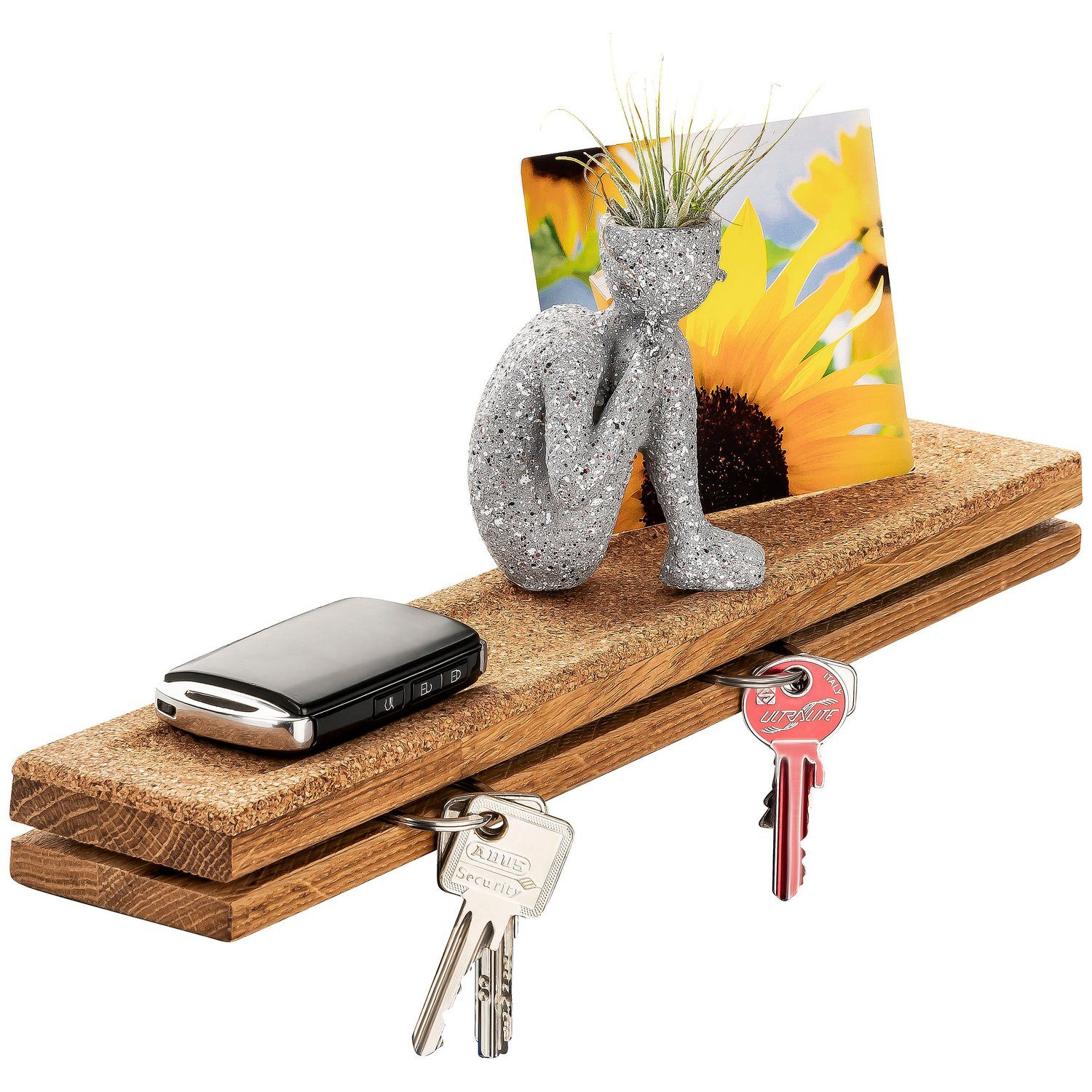 Kork-Deko.de Schlüsselbrett Schlüsselbrett aus Eiche & Kork mit Ablage – Hergestellt in DE