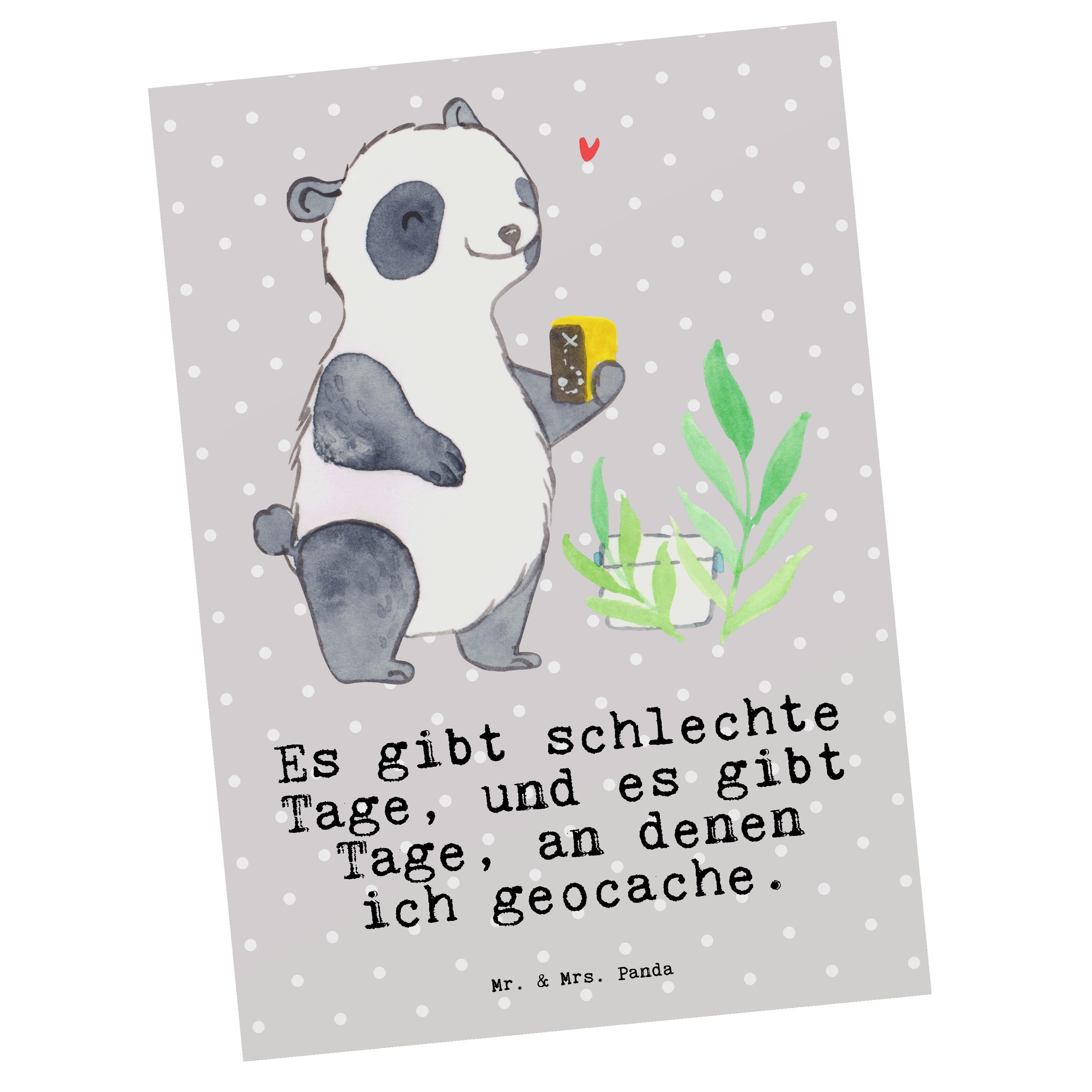 Mr. & Mrs. Panda Postkarte Panda Geocaching Tage - Grau Pastell - Geschenk, Grußkarte, Geschenkk