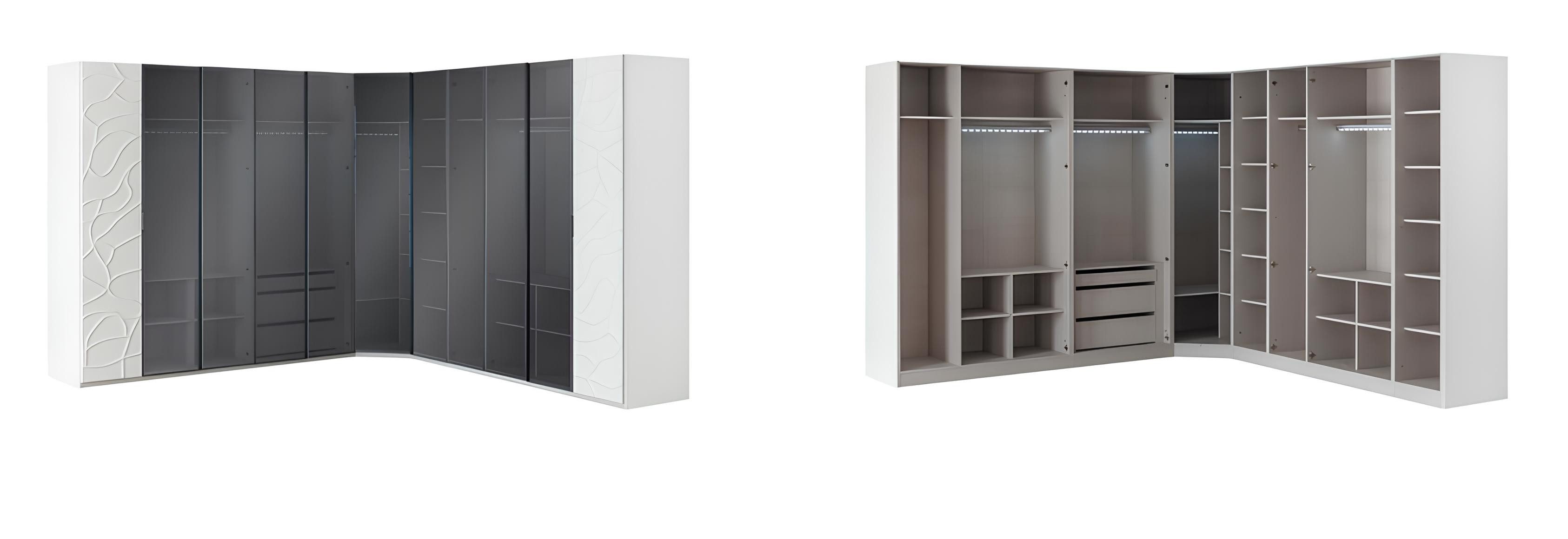 JVmoebel Eckkleiderschrank Eckschrank Weiß Schwarz Moderner Stil Glasfronten Holz-Glastüren Neu (1-St) Made in Europa