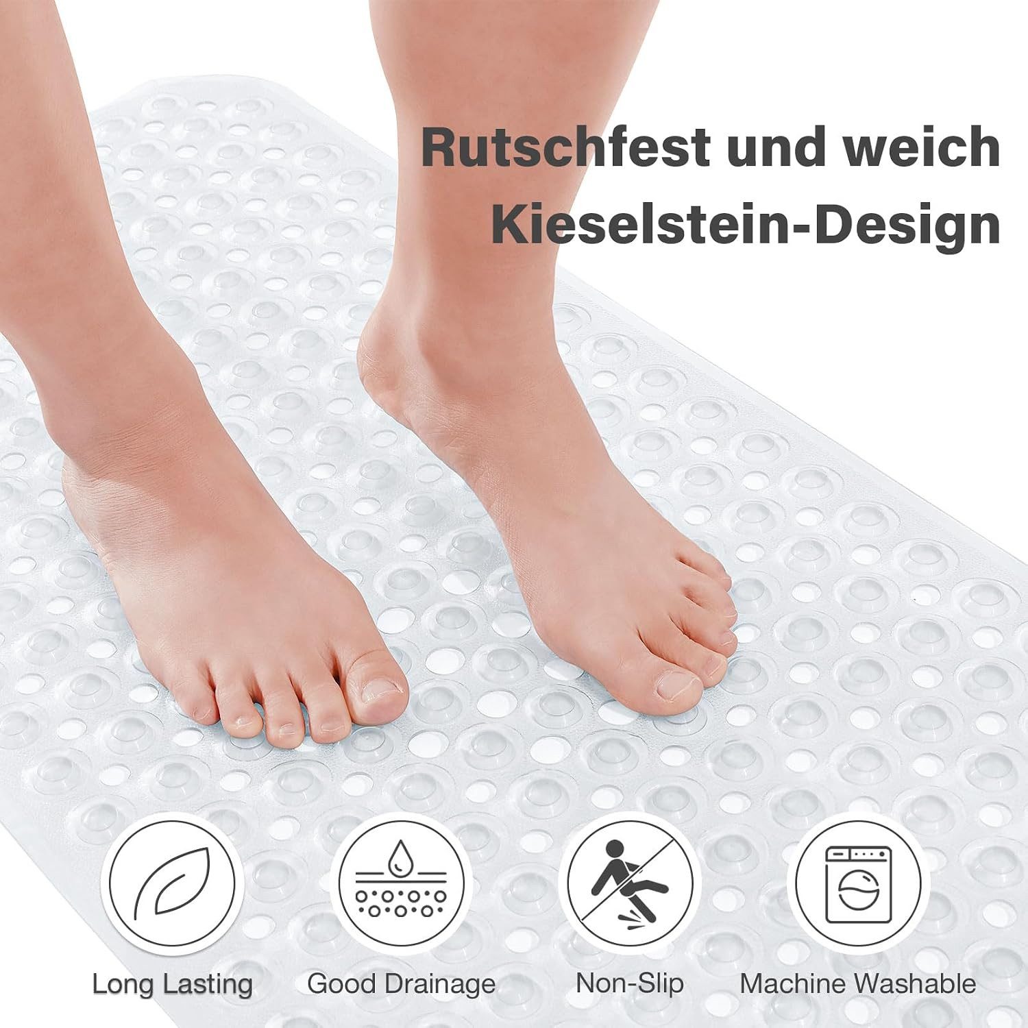 Forrlite Badematte Badewannenmatte rutschfest, BPA Frei Antirutschmatte, 100 x 40 cm, Extra Lang Duschmatte Schnelltrocknend & Maschinenwaschbar Schimmelresiste – Bild 2 von 5