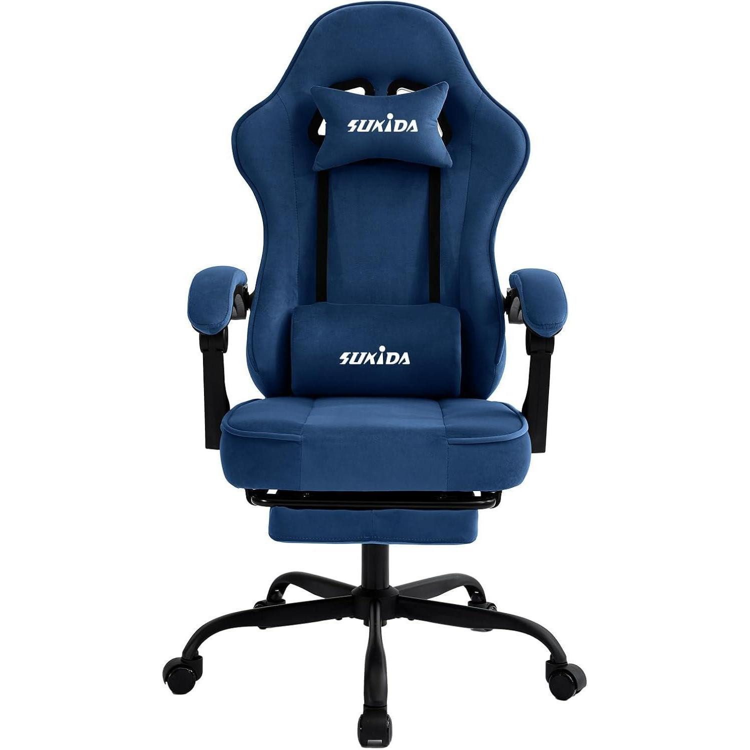 Gaming-Stuhl Gaming Stuhl Racing Fußstütze Lordosenstütze Stoff Blau