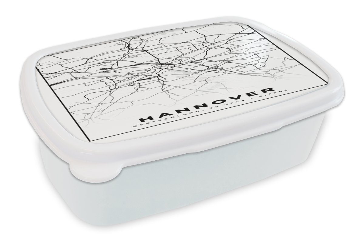 MuchoWow Lunchbox Hannover - Karte - Stadtplan - Karte, Kunststoff, (2-tlg), Brotbox für Kinder und Erwachsene, Brotdose, für Jungs und Mädchen weiß