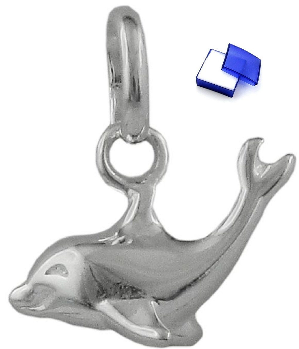 unbespielt Kettenanhänger Anhänger Delfin glänzend 925 Silber 12 x 7 mm inklusive Schmuckbox, Silberschmuck für Damen und Herren