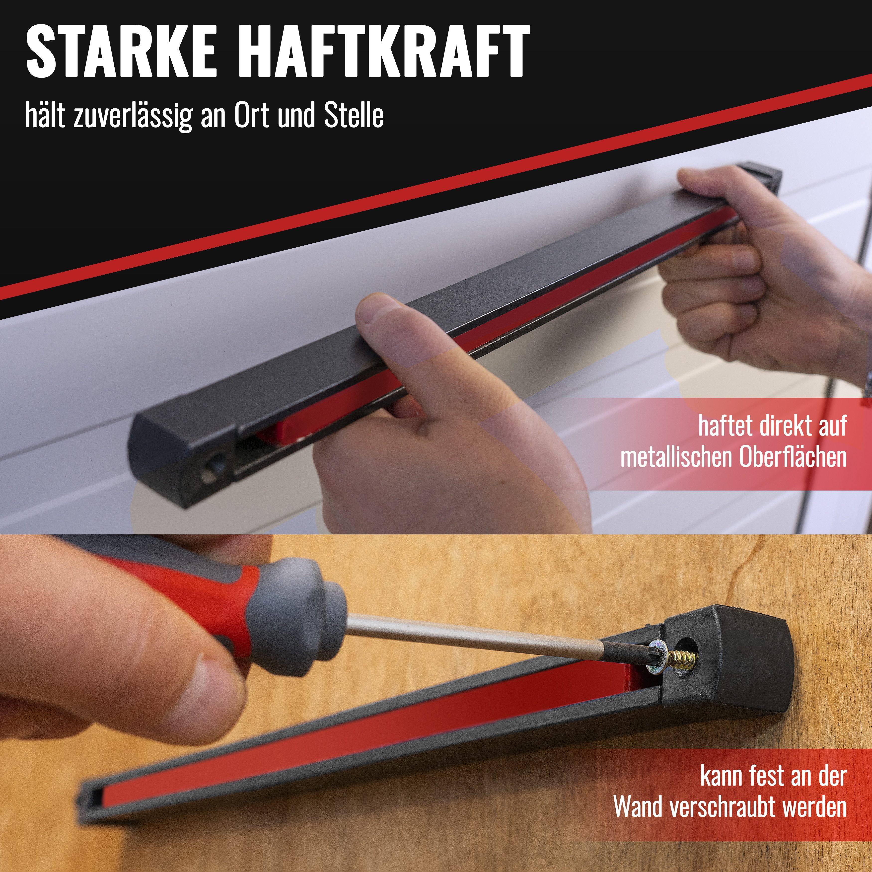 Poppstar Magnet-Werkzeugleiste Werkzeughalter magnetisch mit Bohrlöchern, zur Werkzeugaufbewahrung, robuste Stahl-Magnetschiene mit Ferritmagnet, 30cm lang