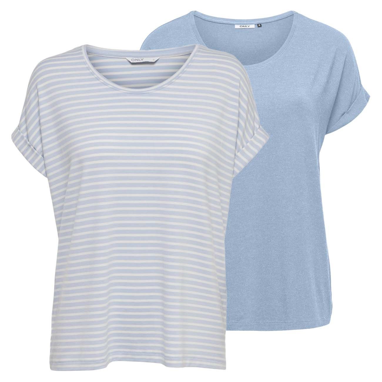 ONLY T-Shirt Damen Top MOSTER Regular Fit (2-tlg) Basic Kurzarm Tee Shirt mit Rundhalsausschnitt