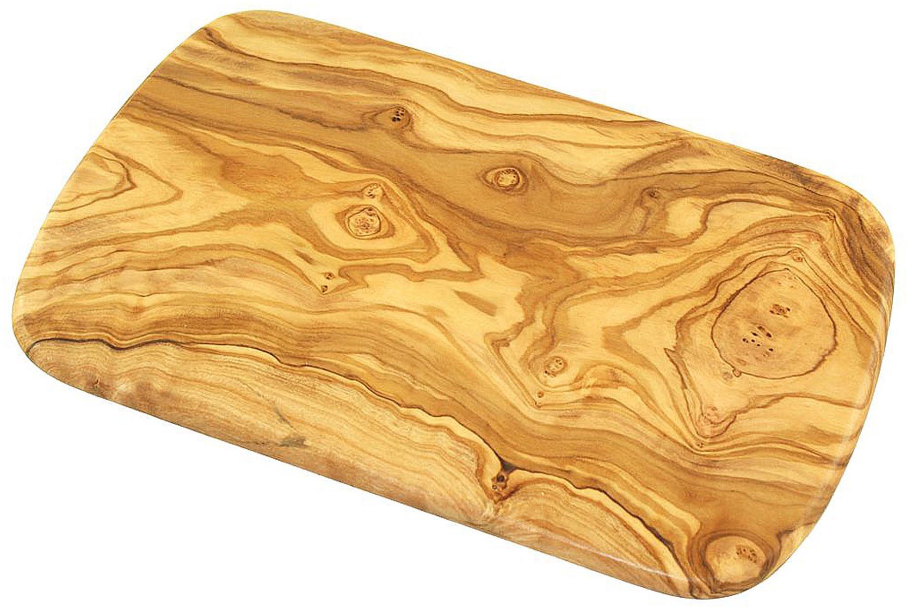 Olivenholz-erleben Frühstücksbrett mit abgerundeten Ecken aus hochwertigem naturbelassenem Olivenholz, Massivholz, (Set, 4-St., 4x Frühstücksbrett runde Kanten) – Bild 3 von 5