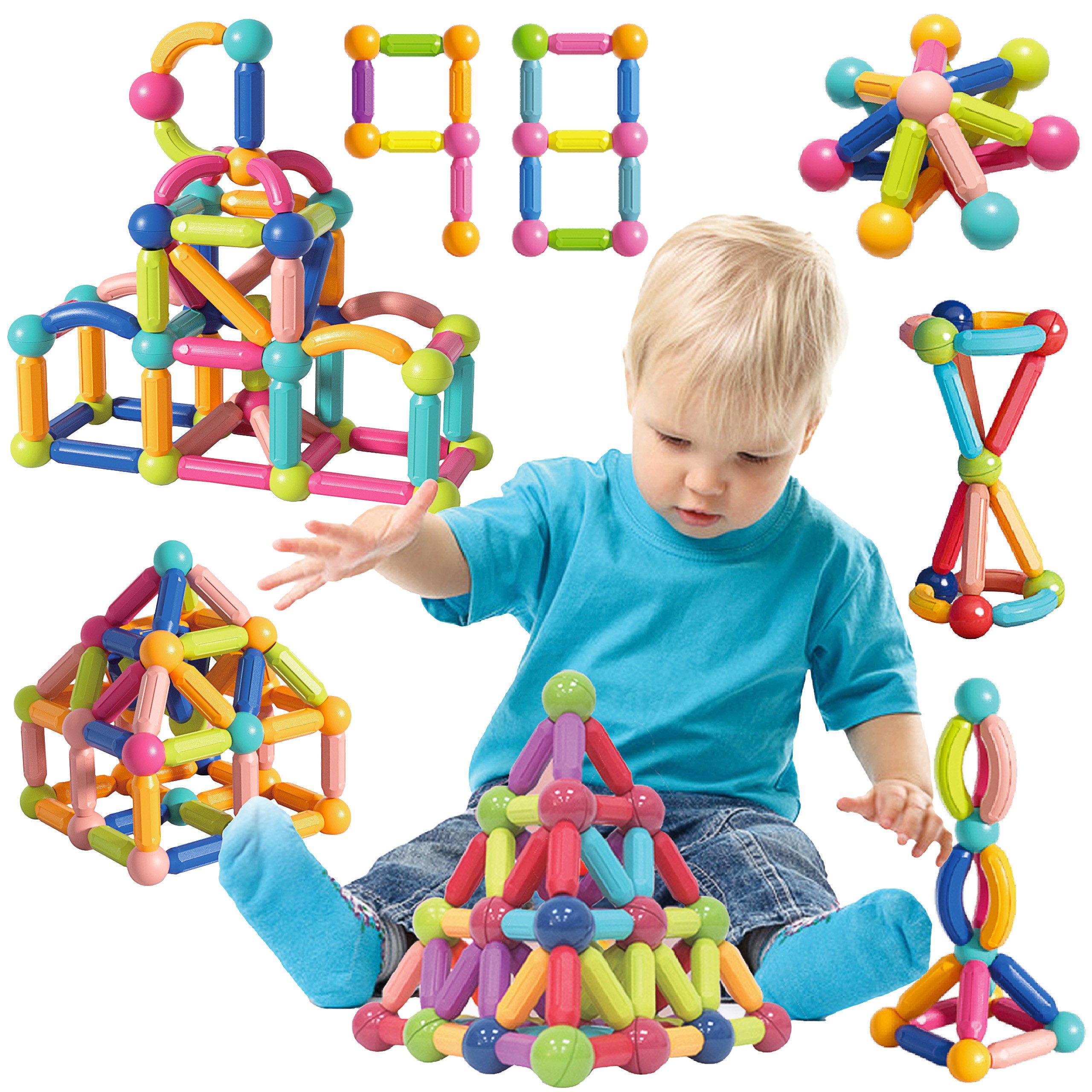 kinderplay GROßE MAGNETISCHE KONSTRUKTIONS- UND LERNBAUSTEINE STICKS XXL 98 TEILE Spielbausteine, (98 St)