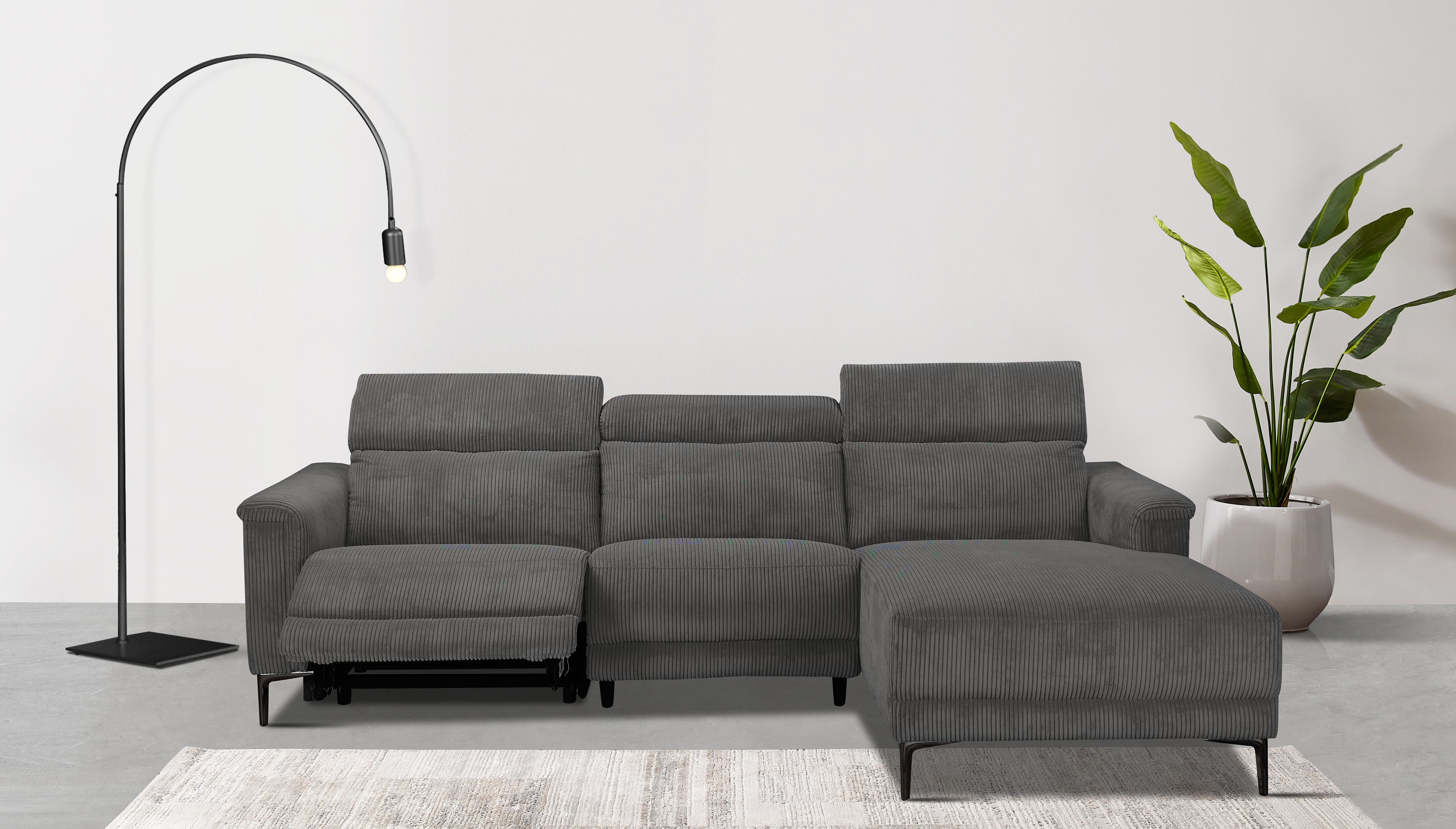 OTTO home Ecksofa LUND Cord, L-Form, 261 cm, man. o. elektr. Relaxfunktion (mit USB-A), USB-C bei elektrischer Variante und Kopfteilverstellung