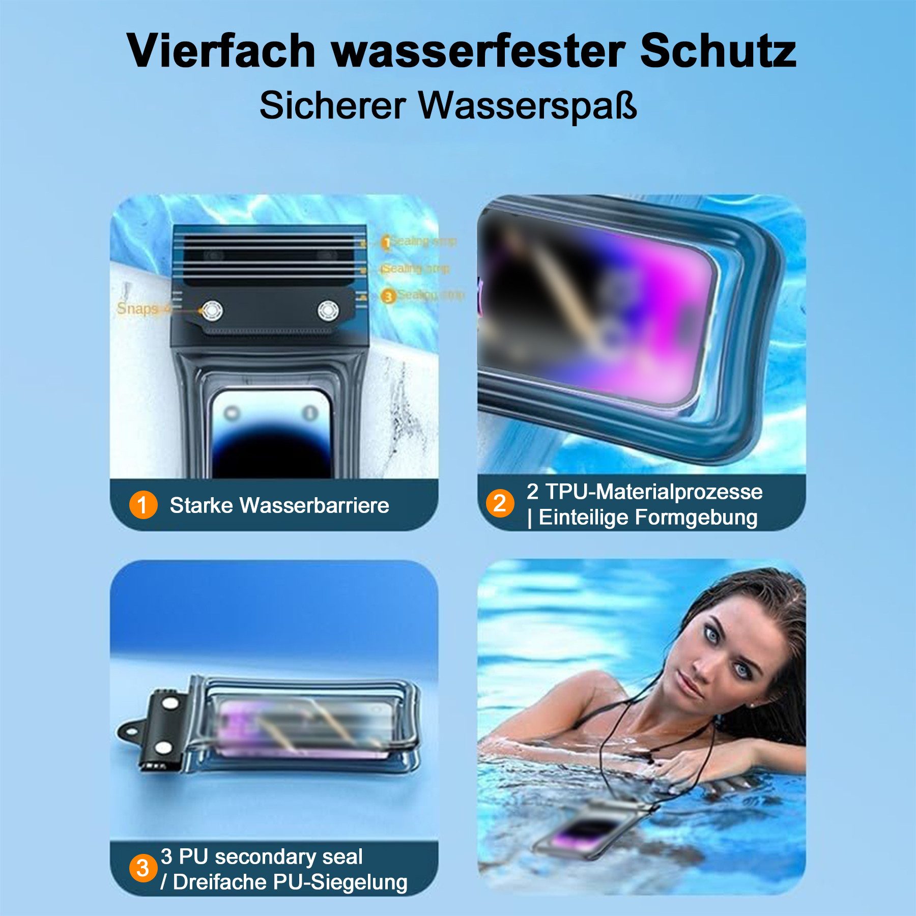 Mutig Handyhülle 3 Stück Wasserdichte Handyhülle IPX8, Universal Handy Tasche für Smartphones bis 7 Zoll, Wasserdichte Handytasche zum Schwimmen, Strand, Wassersport,Bootfahren