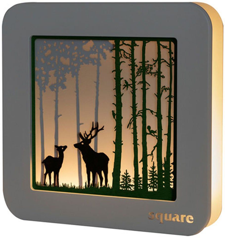 Weigla St), Square Timerfunktion, Wandbild Weihnachtsdeko, - Wald, (1 Holz LED-Bild FSC®-zertifiziertem mit Aus