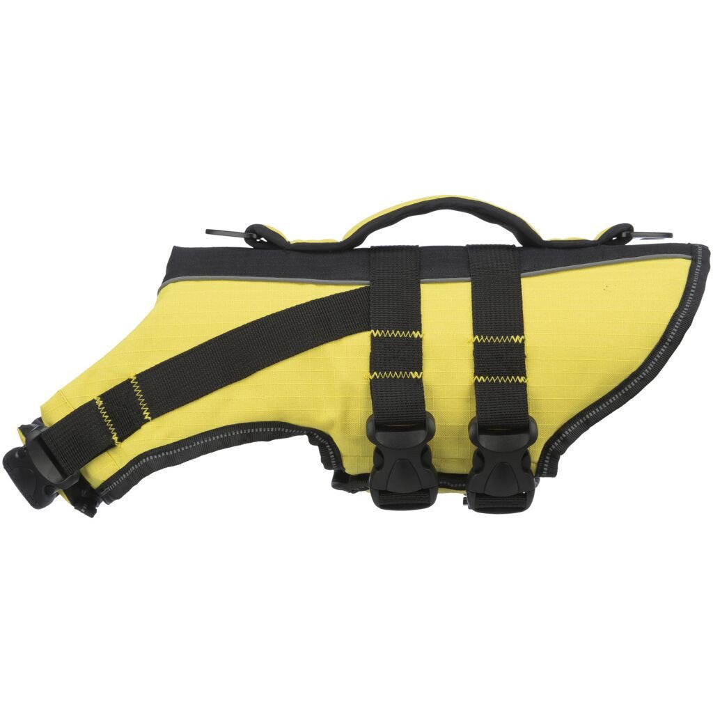 TRIXIE Rettungsweste Schwimmweste für Hunde mit Reflektorstreifen und Griff - gelb/schwarz