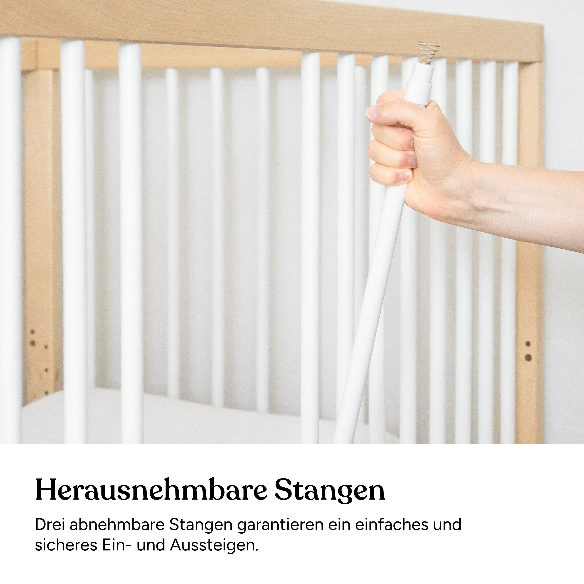 Ehrenkind Babybett PUR aus massivem Buchenholz, flexibel höhenverstellbar, Gitterbett, Kinderbett 9-Fach höhenverstellbar mit entnehmbaren Stangen Baby Bett – Bild 4 von 5