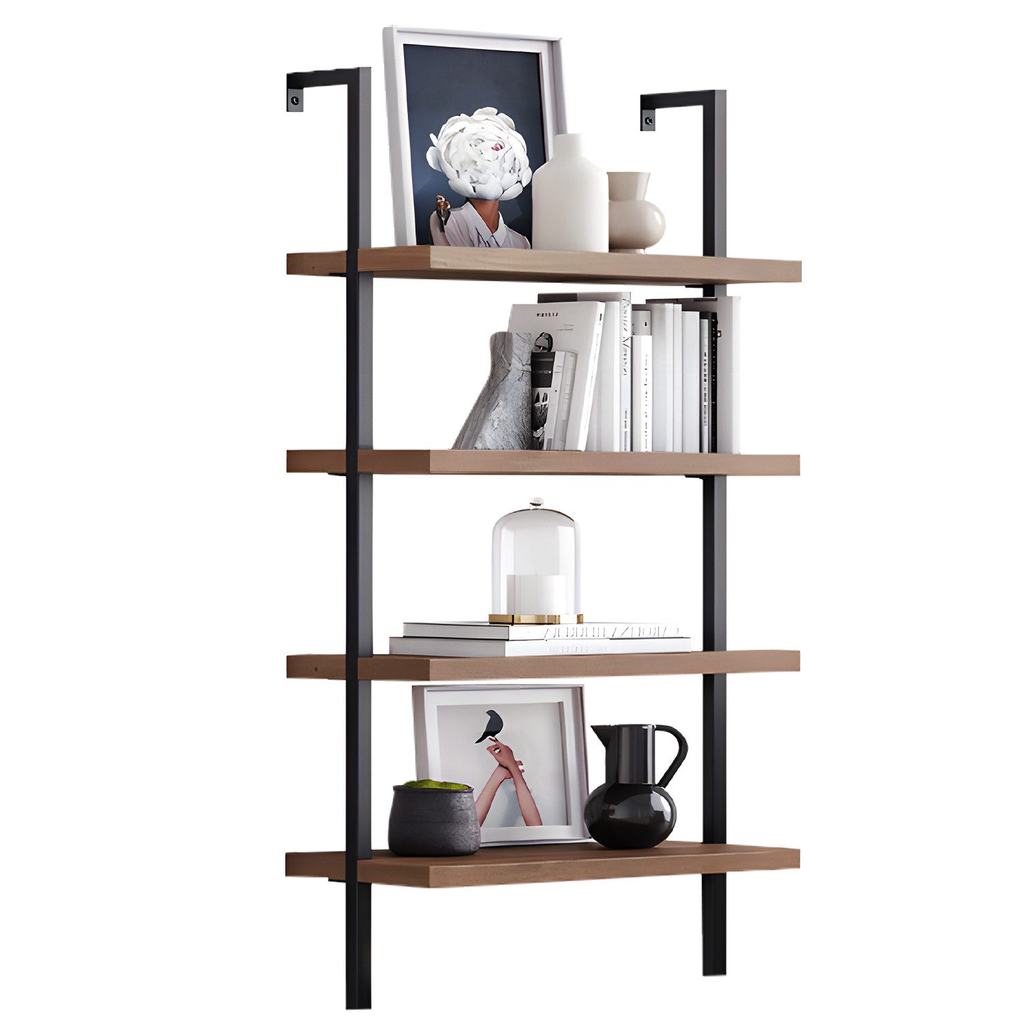Furologee Bücherregal Mit Schublade – 4 Ebenen, Eiche-Optik Schwarz, Platzsparend & Kratzfest