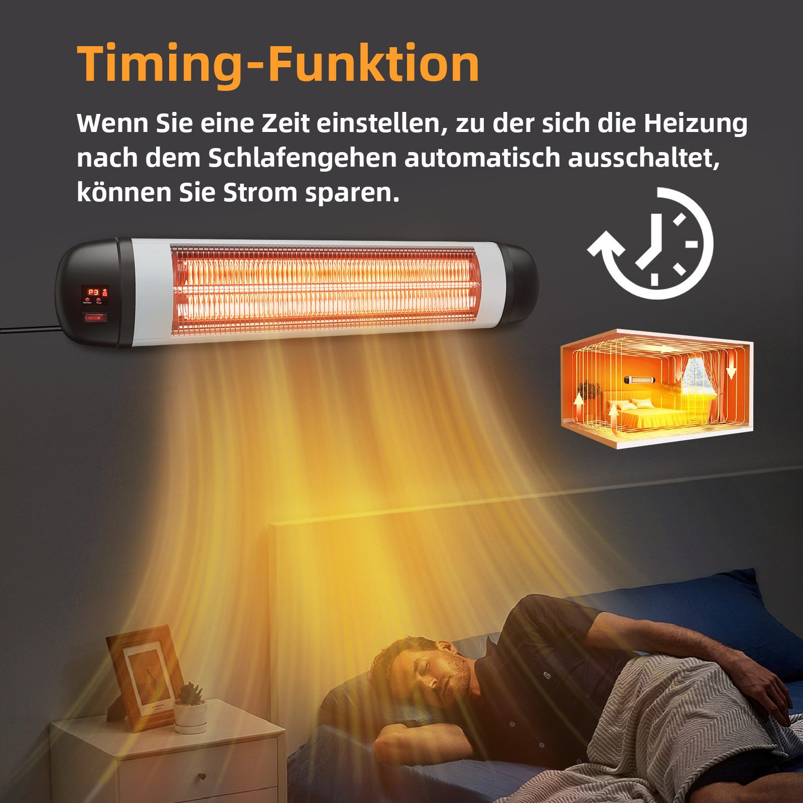 ZMH Heizlüfter Terrasse Infrarotheizung - 2500W 3 Heizstufen Wandmontage für Garten, 2500 W, mit Fernbedienung 850W-2500W Elektrisch Wärmestrahler