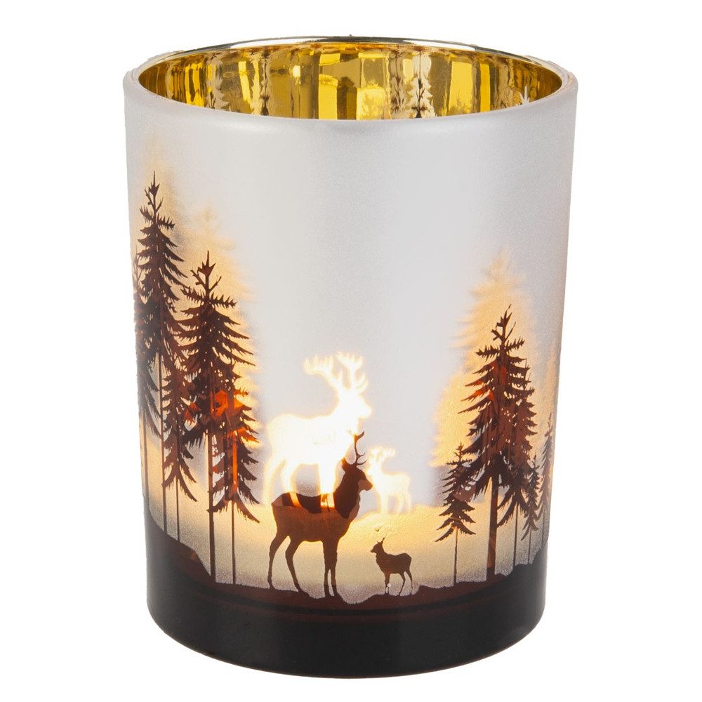 MICA Windlicht Windlicht - Hirsch im Wald - weiß/braun - ca. 10 x 12,5 cm günstig online kaufen