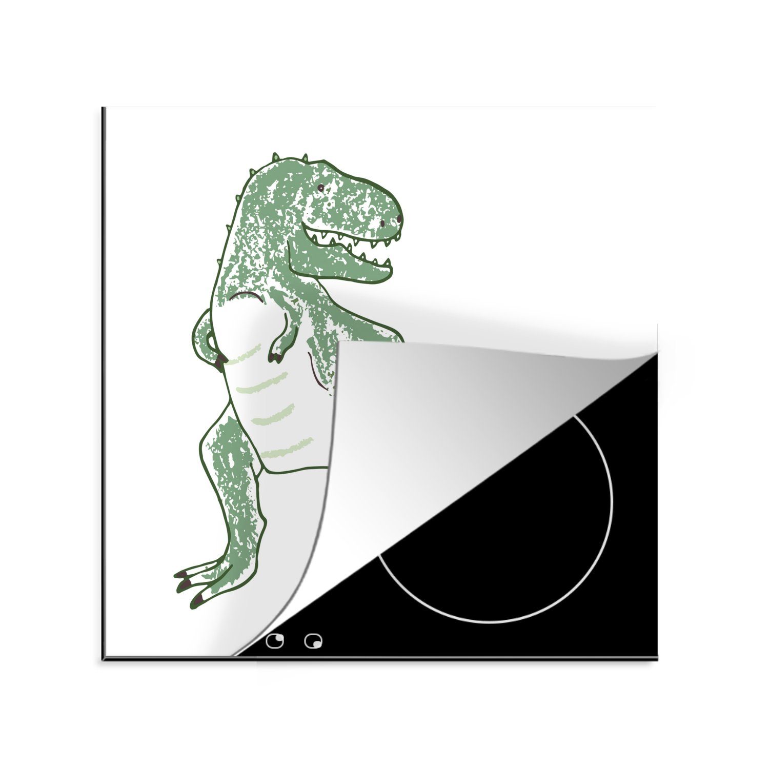 -, Herdblende-/Abdeckplatte Rex - (1 78x78 küche MuchoWow - cm, Dinosaurier für Mädchen tlg), - Vinyl, Jungen Arbeitsplatte Tyrannosaurus Ceranfeldabdeckung, Kinderzimmer -