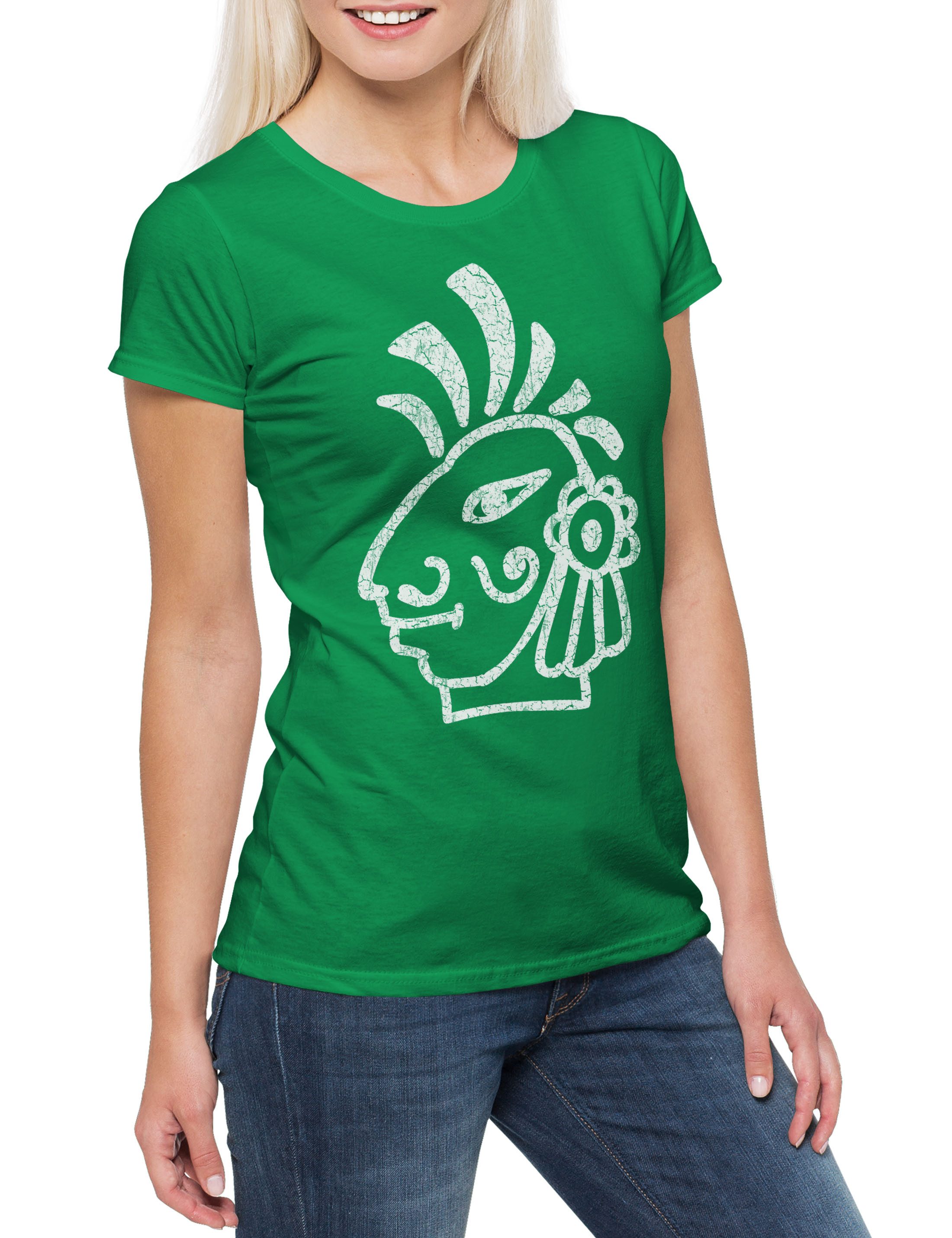 Print-Shirt Aztec Head Damen T-Shirt Aztecs Azteken Inka Maya Mayans Mayas Tattoo