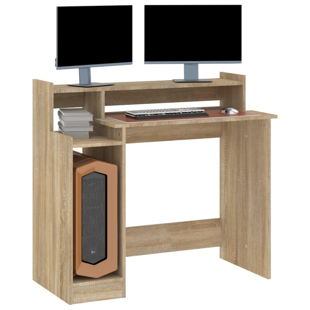 vidaXL Schreibtisch Sonoma mit cm Schreibtisch Sonoma Eiche Sonoma-Eiche 97x45x90 Eiche LEDs | Holzwerkstoff