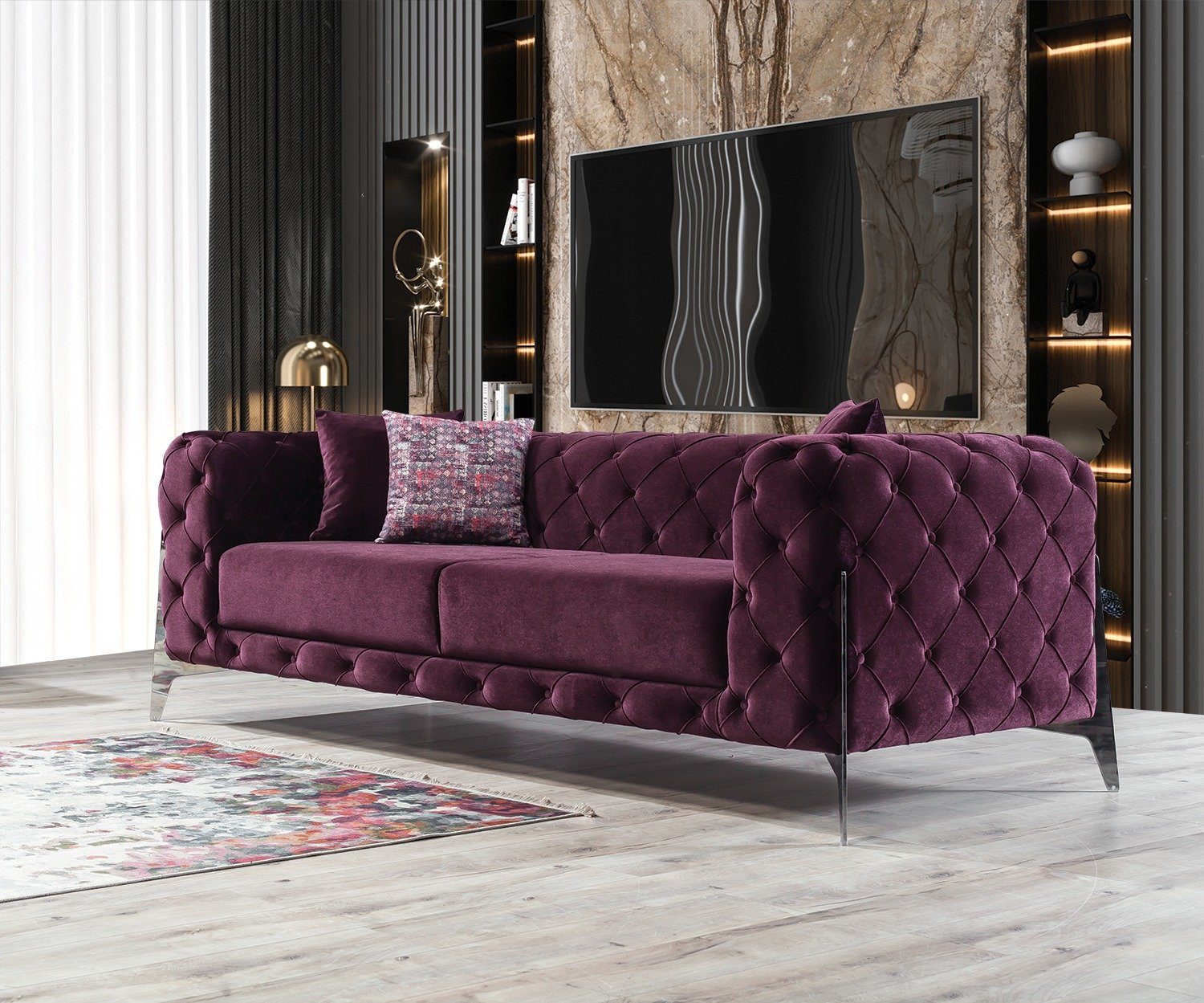 Villa Möbel Sofa Bari, 1 Stk. 3-Sitzer, Quality Made in Turkey, Luxus-Microfaser (100% Polyester) Violett