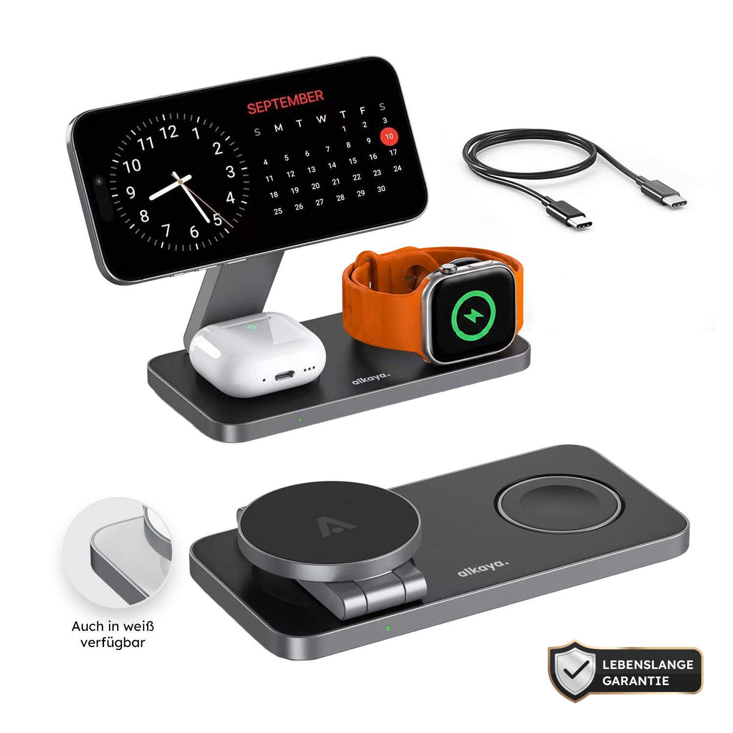 alkaya. Ladestation Apple Watch iPhone 3in1 MagSafe Ladegerät Ladestation (3000 mA)