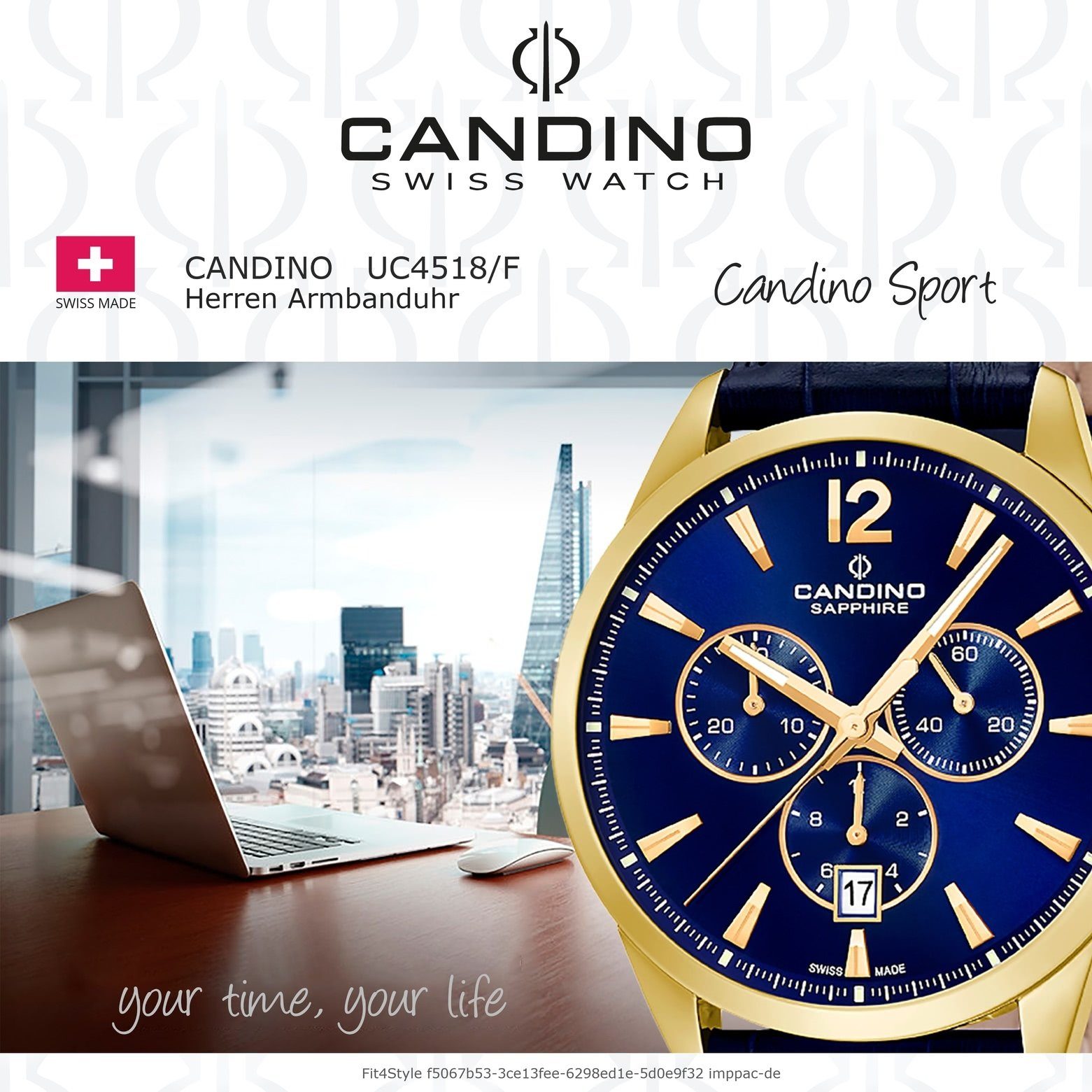 Herrenuhr blau Candino C4518/F, Armbanduhr Sport Candino Edelstahlarmband Herren Quarzuhr rund,