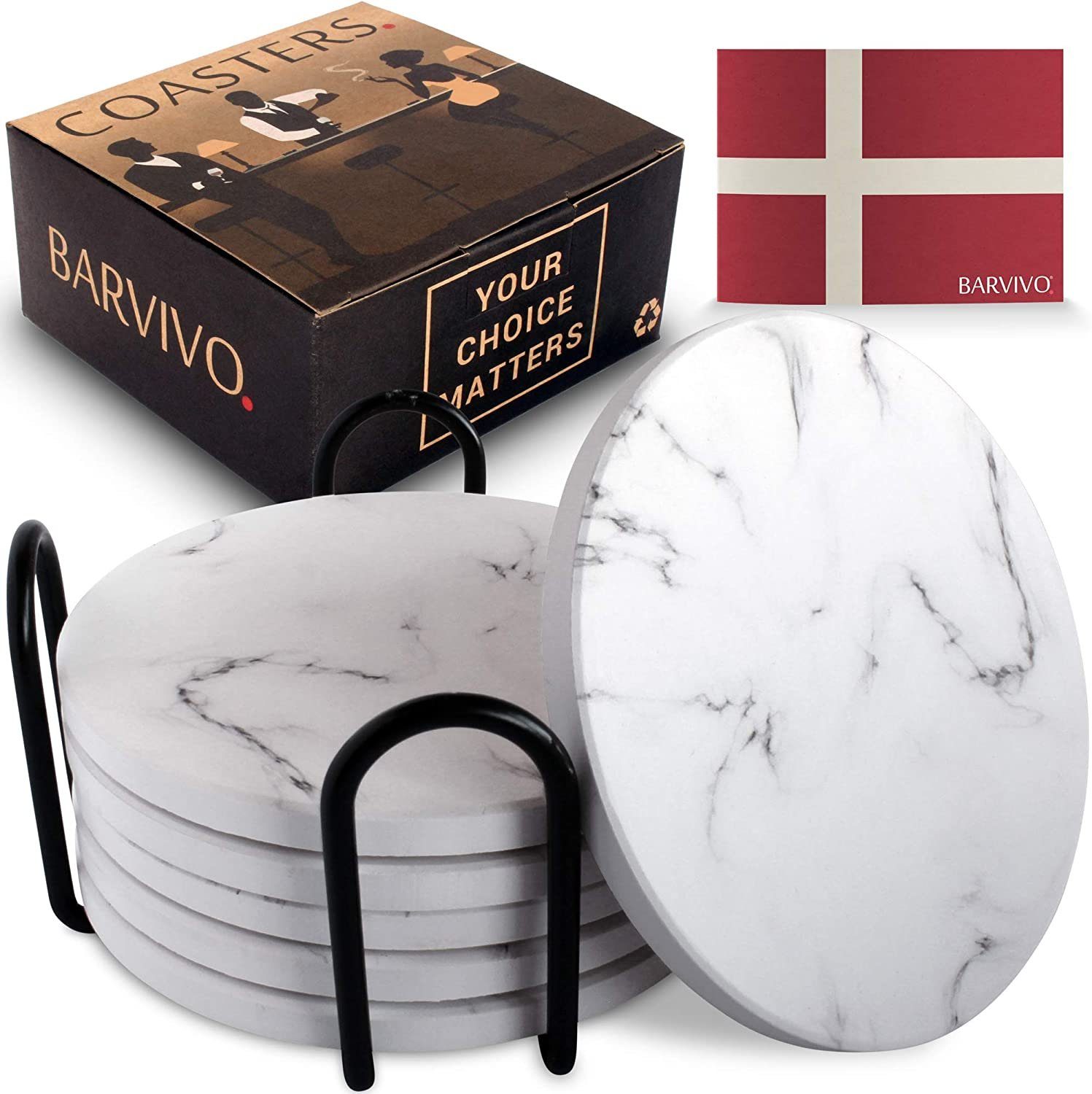 BARVIVO Getränkeuntersetzer Keramik Untersetzer 6er Set, Marmor-Optik, Keramik Grey