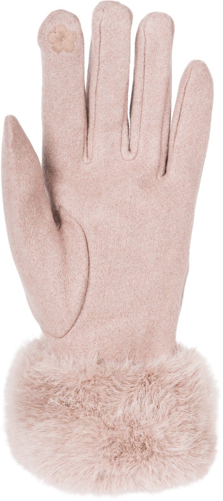 styleBREAKER Fleecehandschuhe Unifarbene Touchscreen Kunstfell mit Taupe Handschuhe