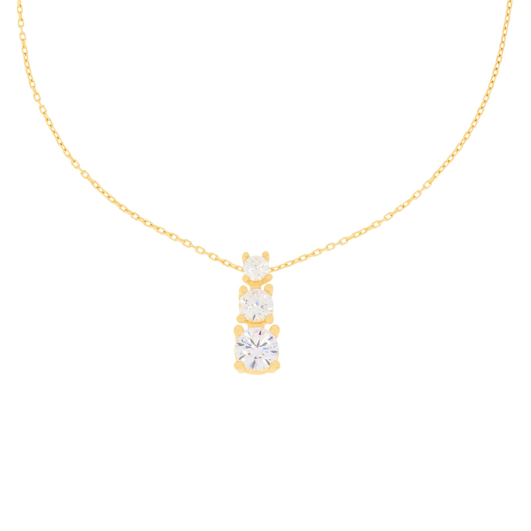 Collier 585 Gold Collierkette mit 3 Zirkonia Anhänger