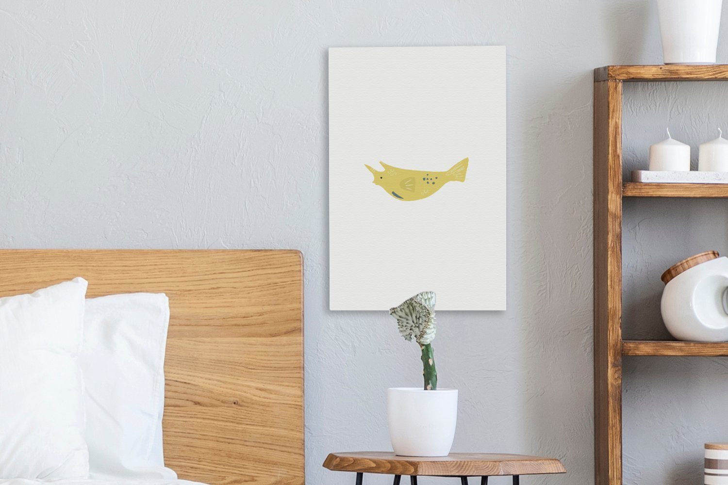 - Gelb, Fisch Zackenaufhänger, fertig Gemälde, (1 cm - St), inkl. Leinwandbild OneMillionCanvasses® Leinwandbild Pastell 20x30 bespannt