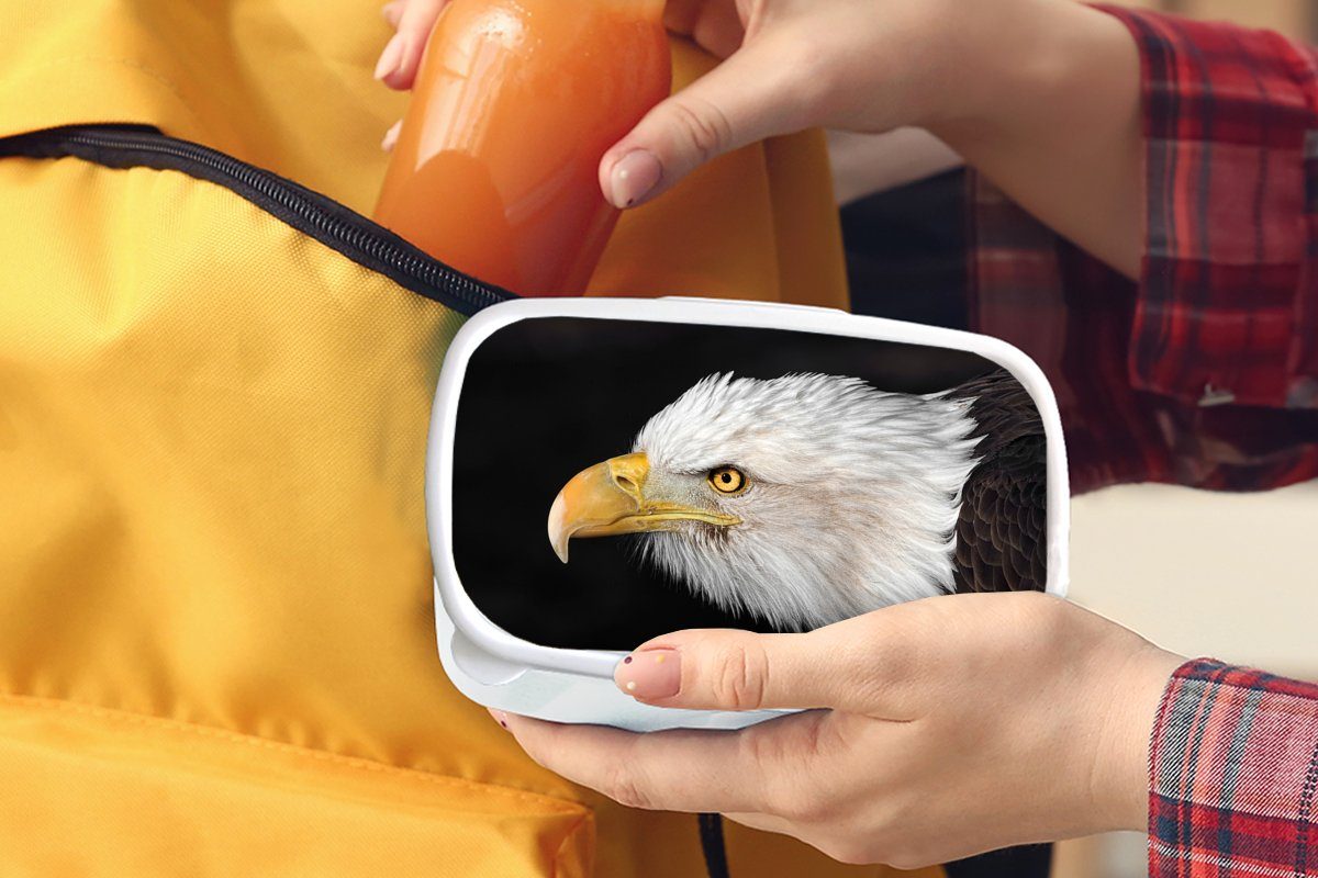 Erwachsene, (2-tlg), Adler Augen, - Brotbox Jungs Schnabel Lunchbox und - MuchoWow Brotdose, für weiß - Kunststoff, Kinder für Mädchen Vogel und